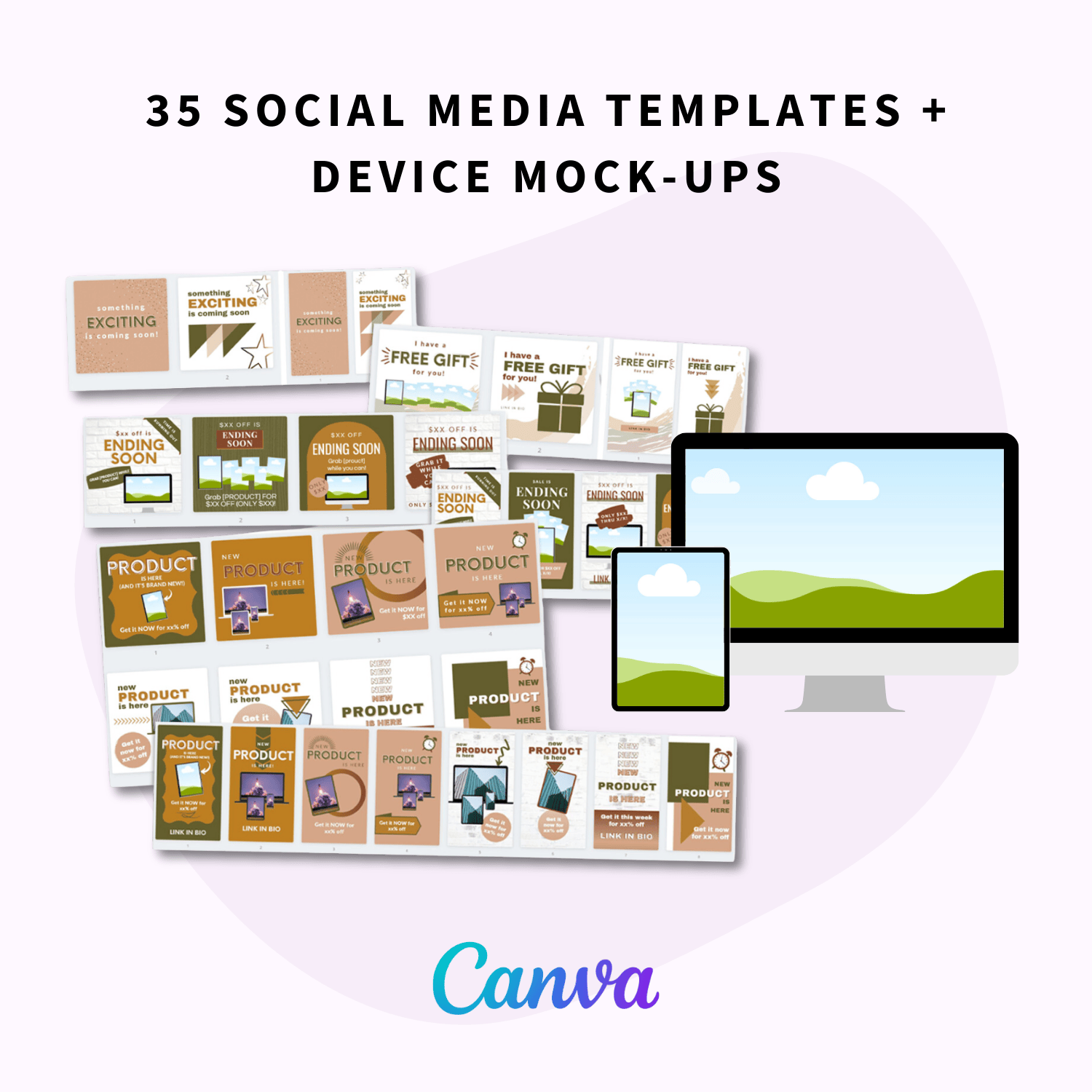 social media templates and device mockups in canva in the Digital Product Extravaganza Toolbox