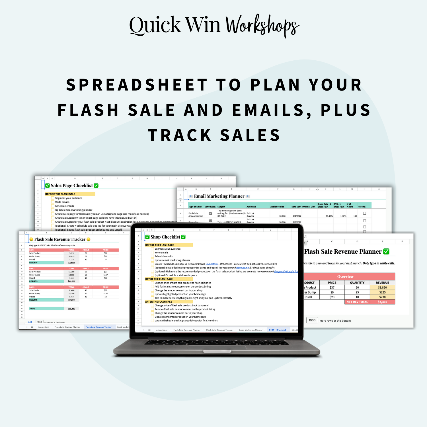Quick Win Workshop: Make Selling Easy with Flash Sales - Spreadsheet to help you plan your flash sale and emails, plus track sales