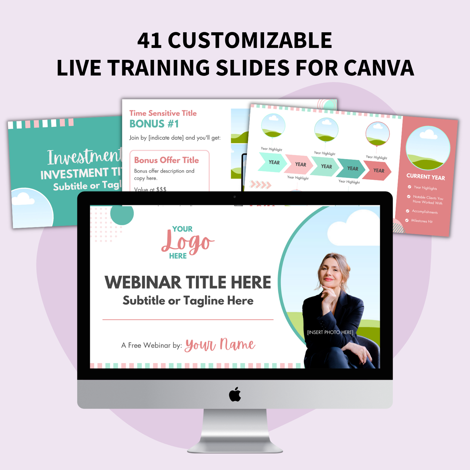 41 power-packed training slides for online business owners to deliver a training or sell a course, program, or membership