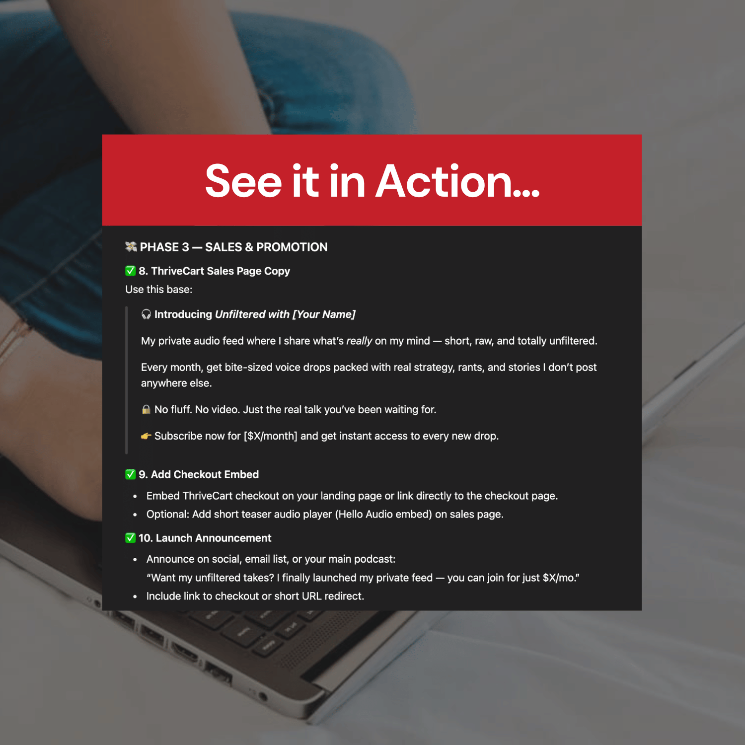 Laptop with text overlay on a blurred background