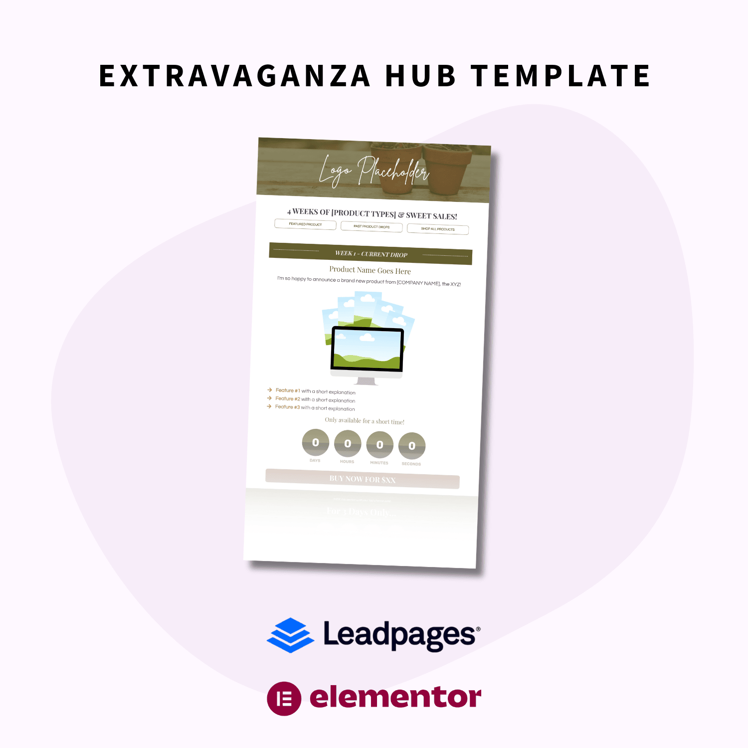 extravaganza hub template in leadpages and elementor in the Digital Product Extravaganza Toolbox