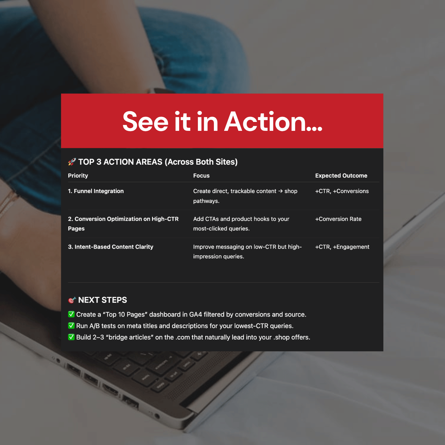 Laptop with a presentation slide overlay on a blurred background