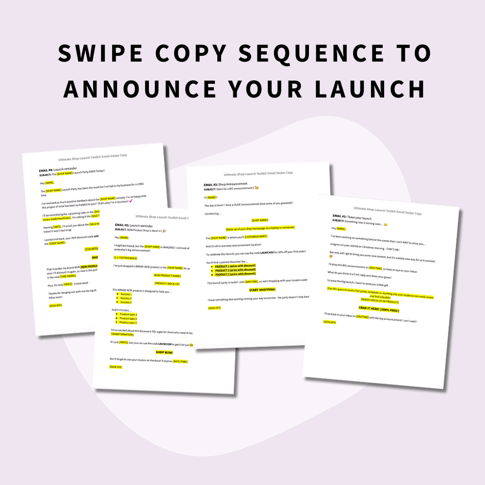 digital product shop launch swipe copy mockup emails to launch your digital product shop
