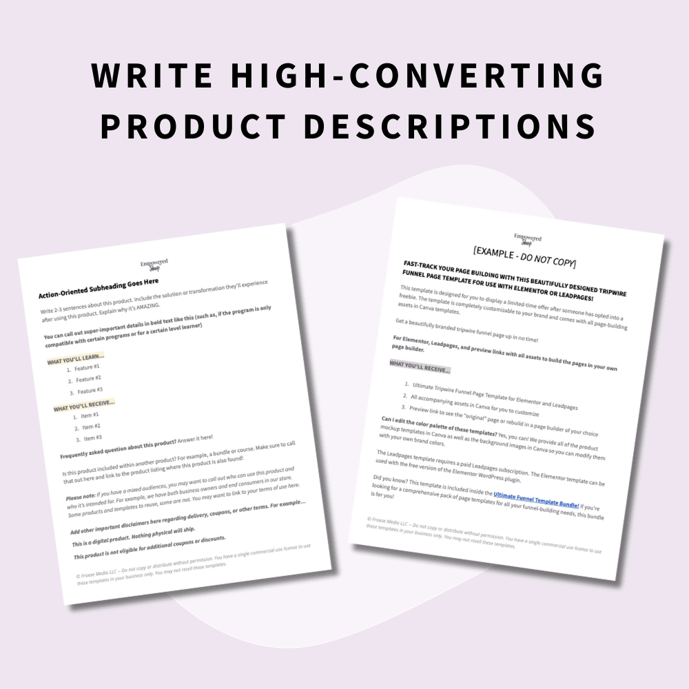 Digital Product Shop Description Template for digital product shop listings