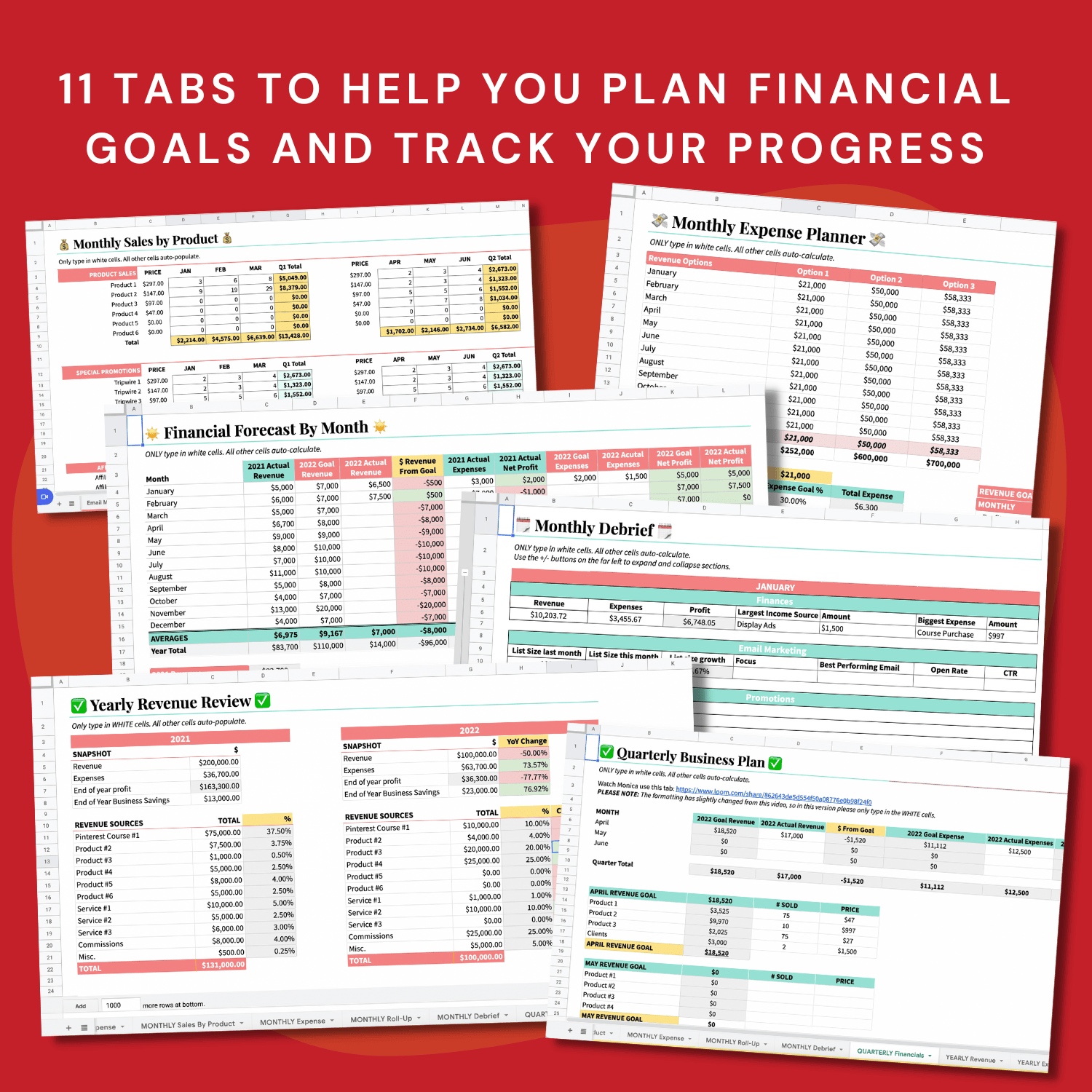 Digital Product Business Planner Spreadsheet Goals