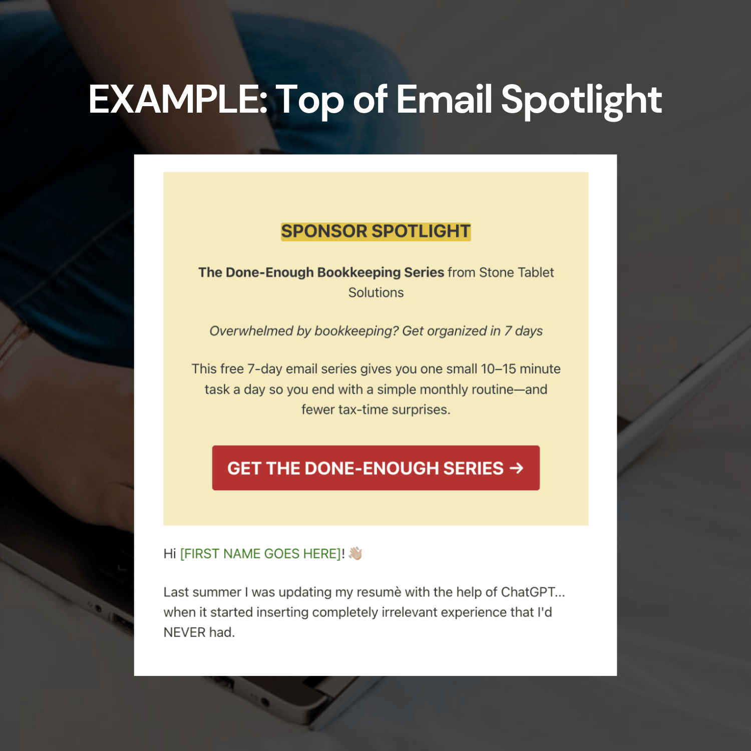 Empowered Shop Email Sponsorships Top of Email Spotlight Example