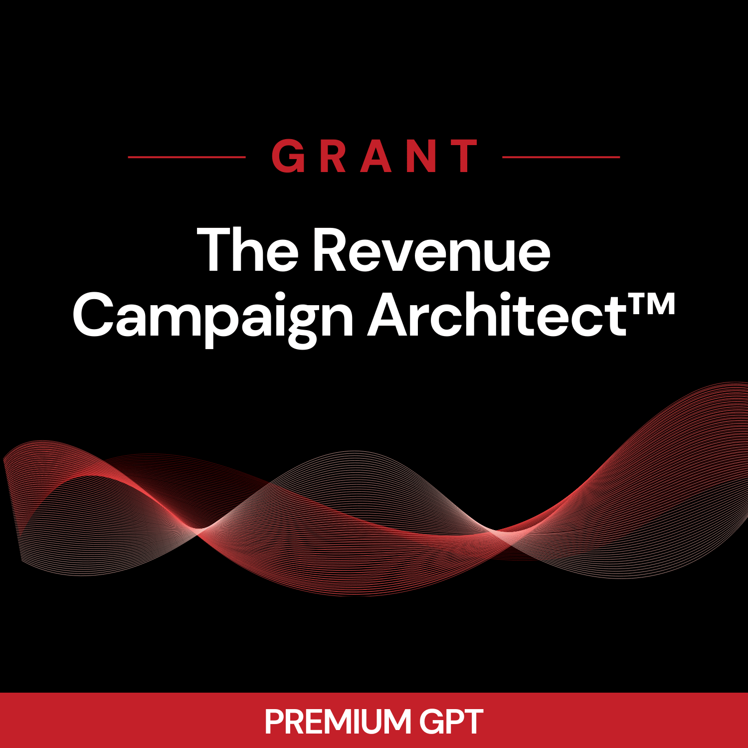 Promotional graphic for 'The Revenue Campaign Architect' with red and white design on a black background.