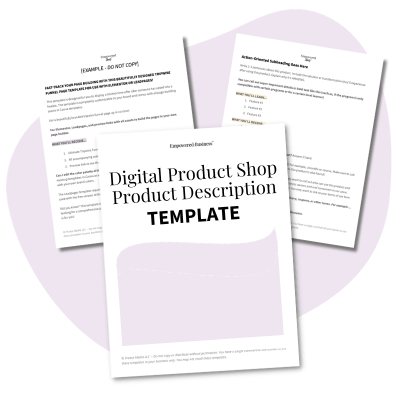 mockup of ultimate shop launch toolkit - digital product shop product description template