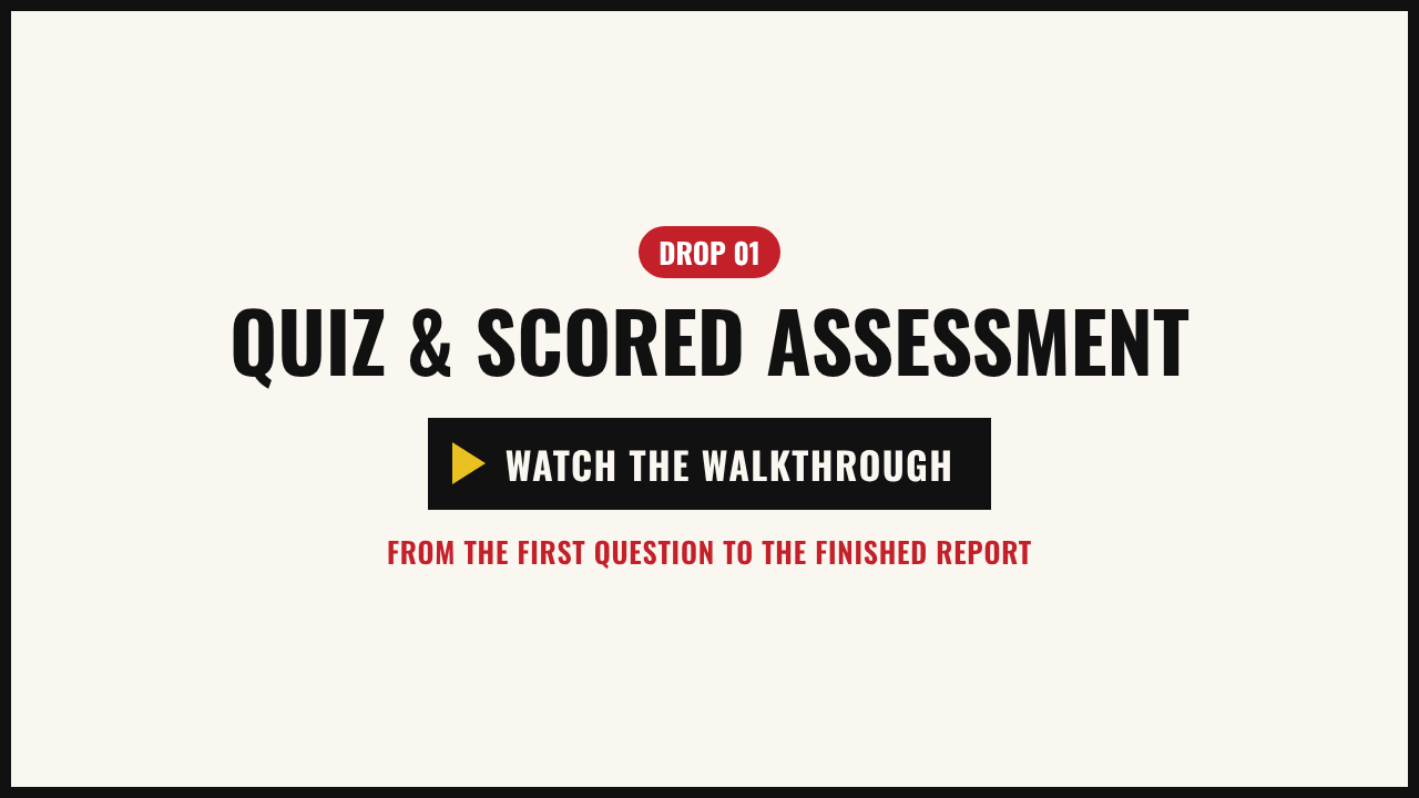 Walkthrough video: the example quiz, from the first click to the personal report