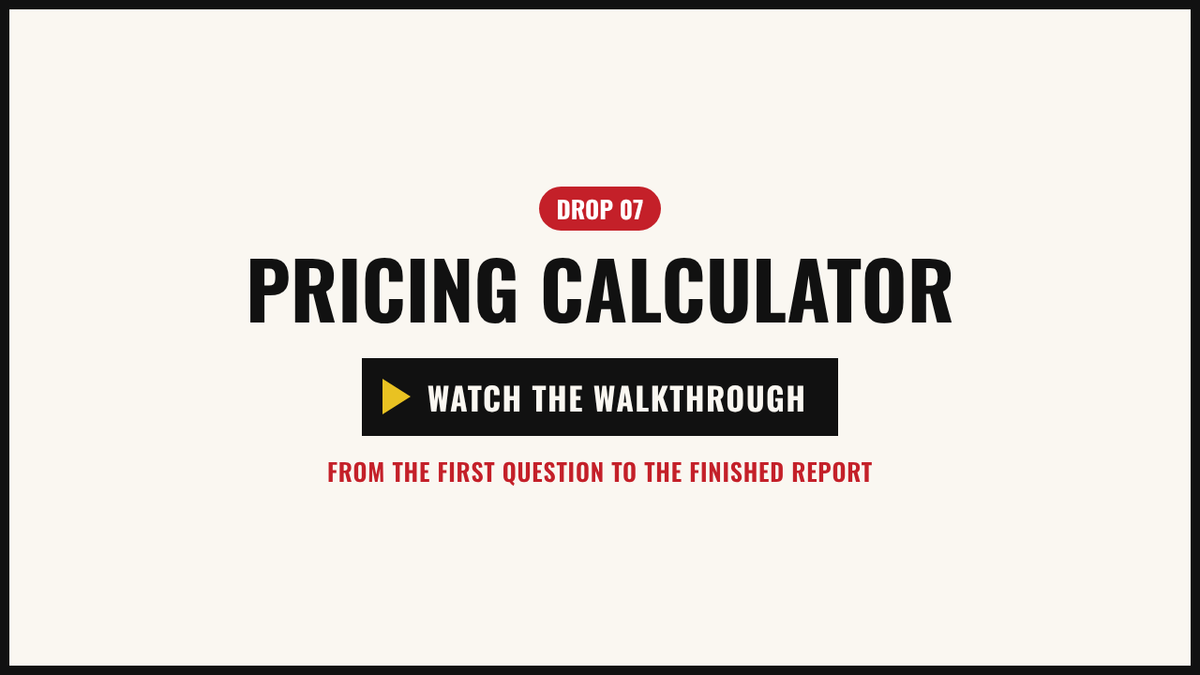 Walkthrough video: the example pricing calculator, from the first click to the personal report