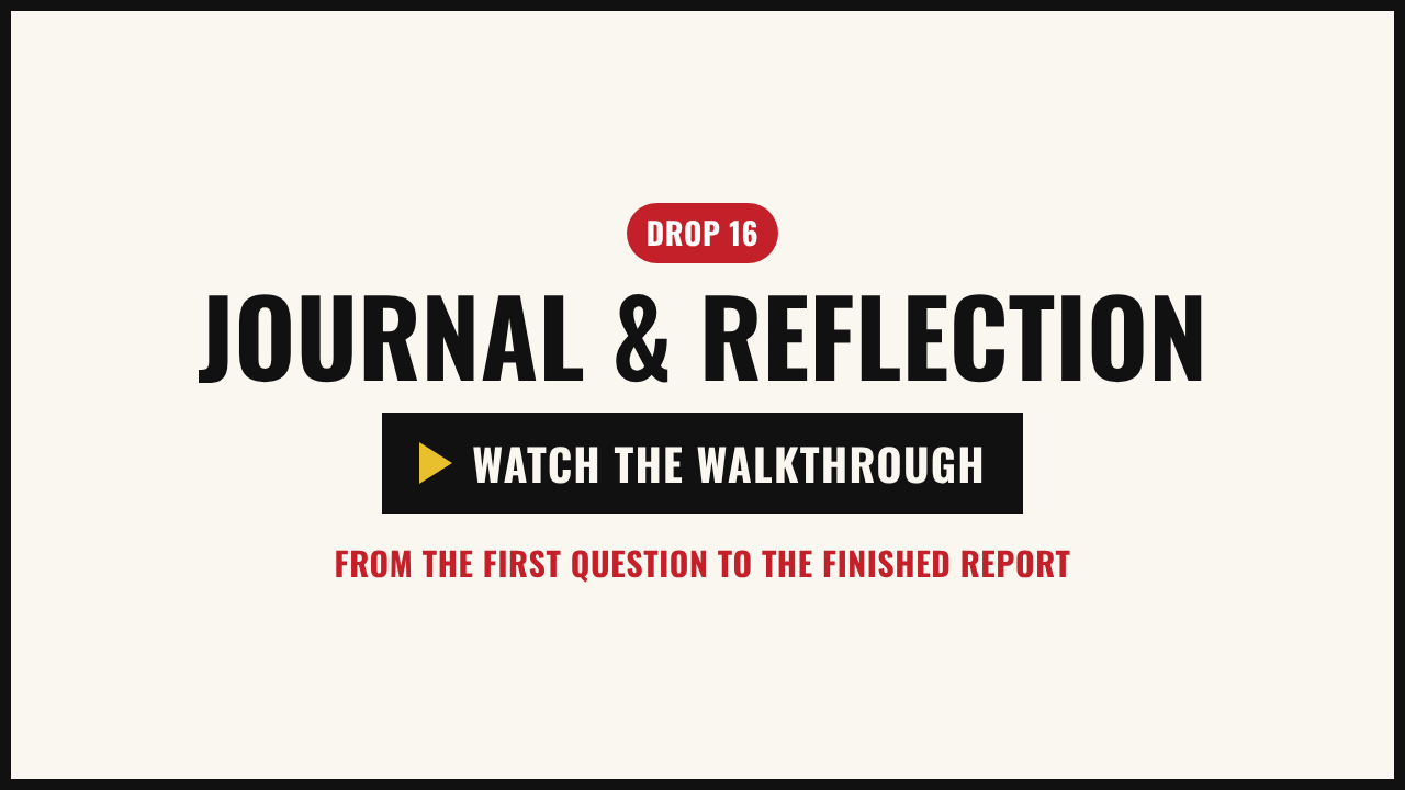 Walkthrough video: the example journal, from the first prompt to the keepsake