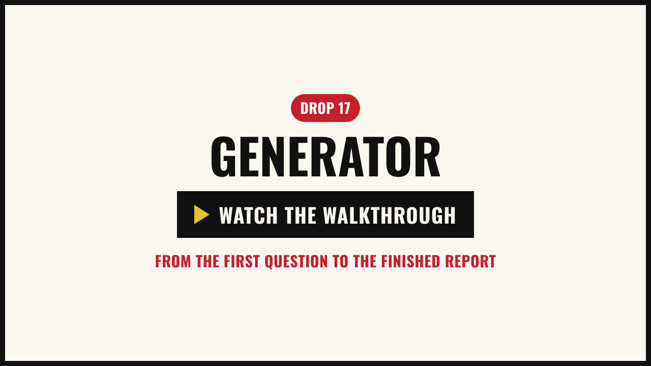Walkthrough video: the example generator, from the first shuffle to the personal pack