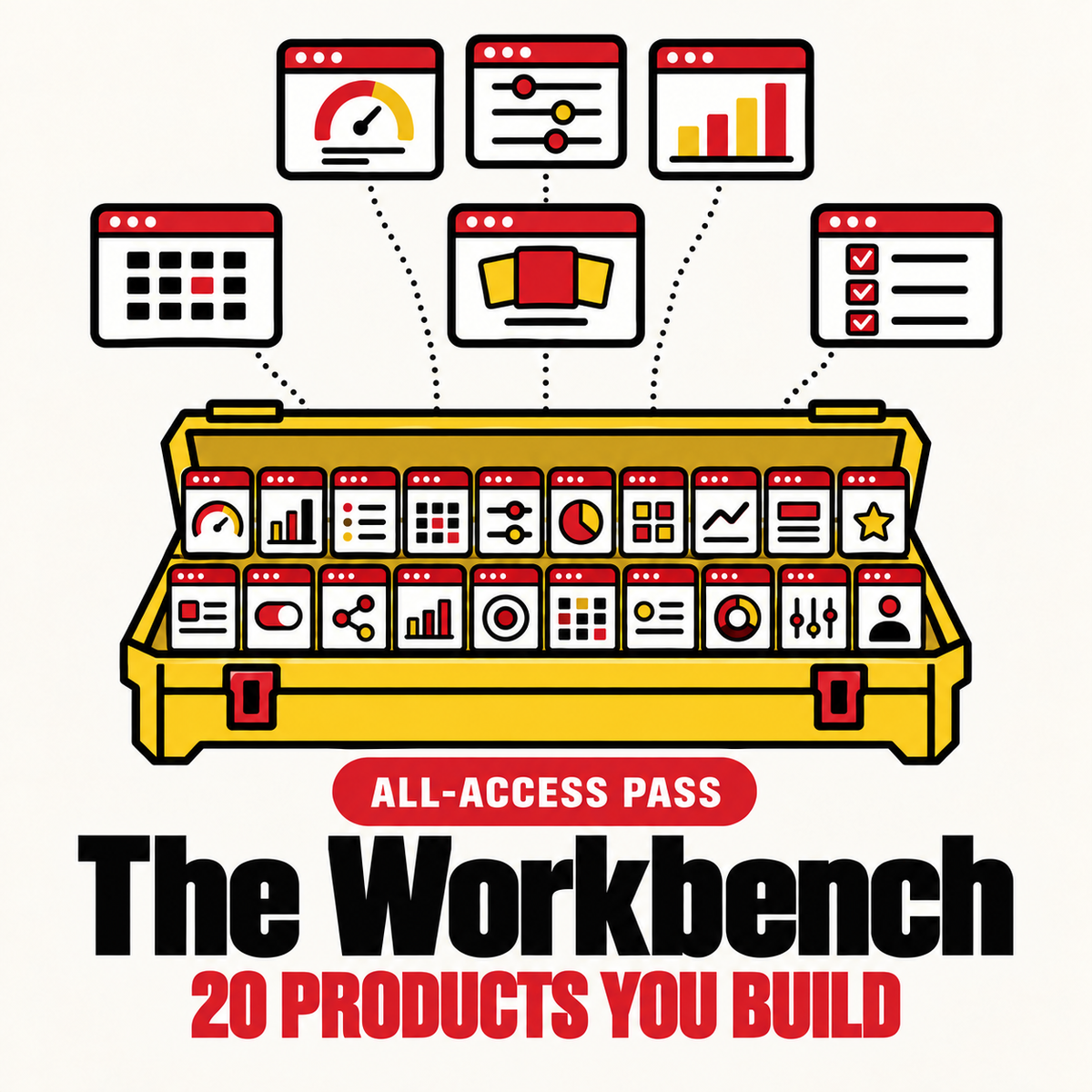 The Workbench all-access pass: an open toolbox holding 20 interactive products you build