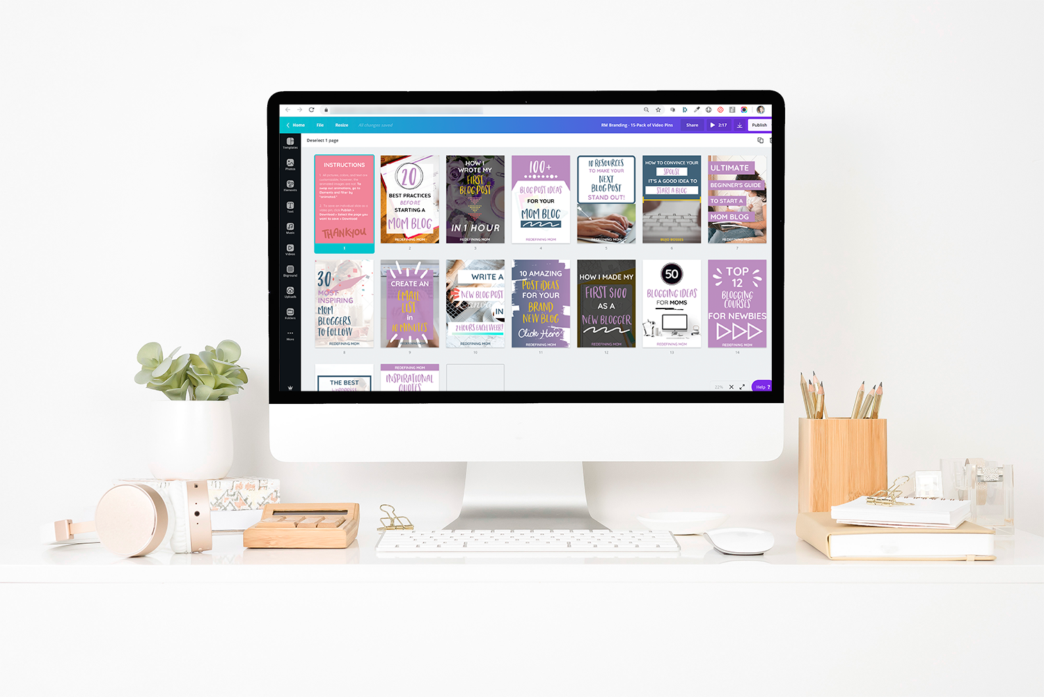 15-Pack Canva Video Pin Templates