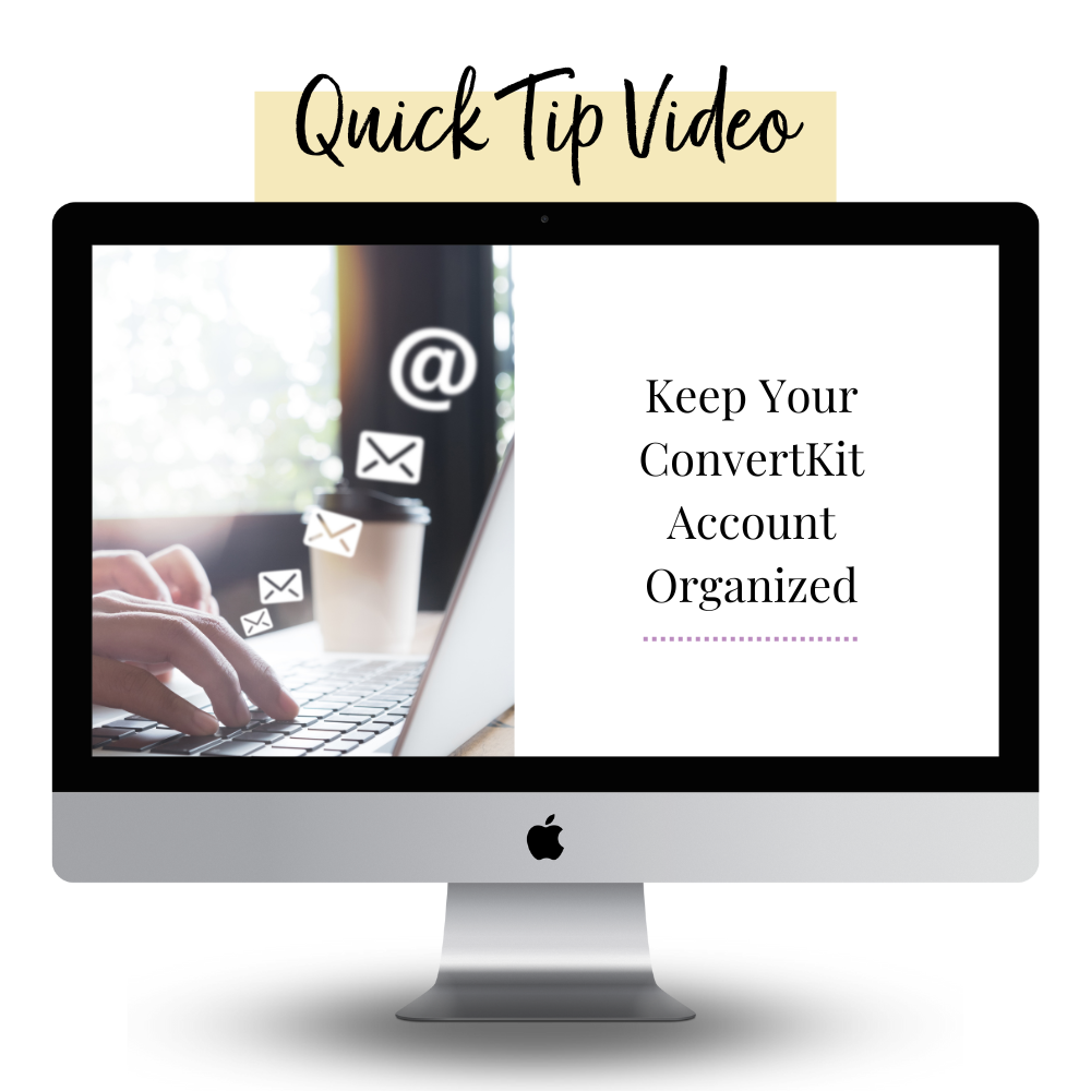 imac mockup with text keep your convertkit account organized