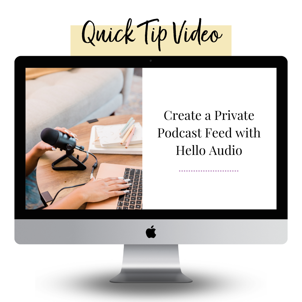 imac mockup with text create a private podcast with Hello Audio