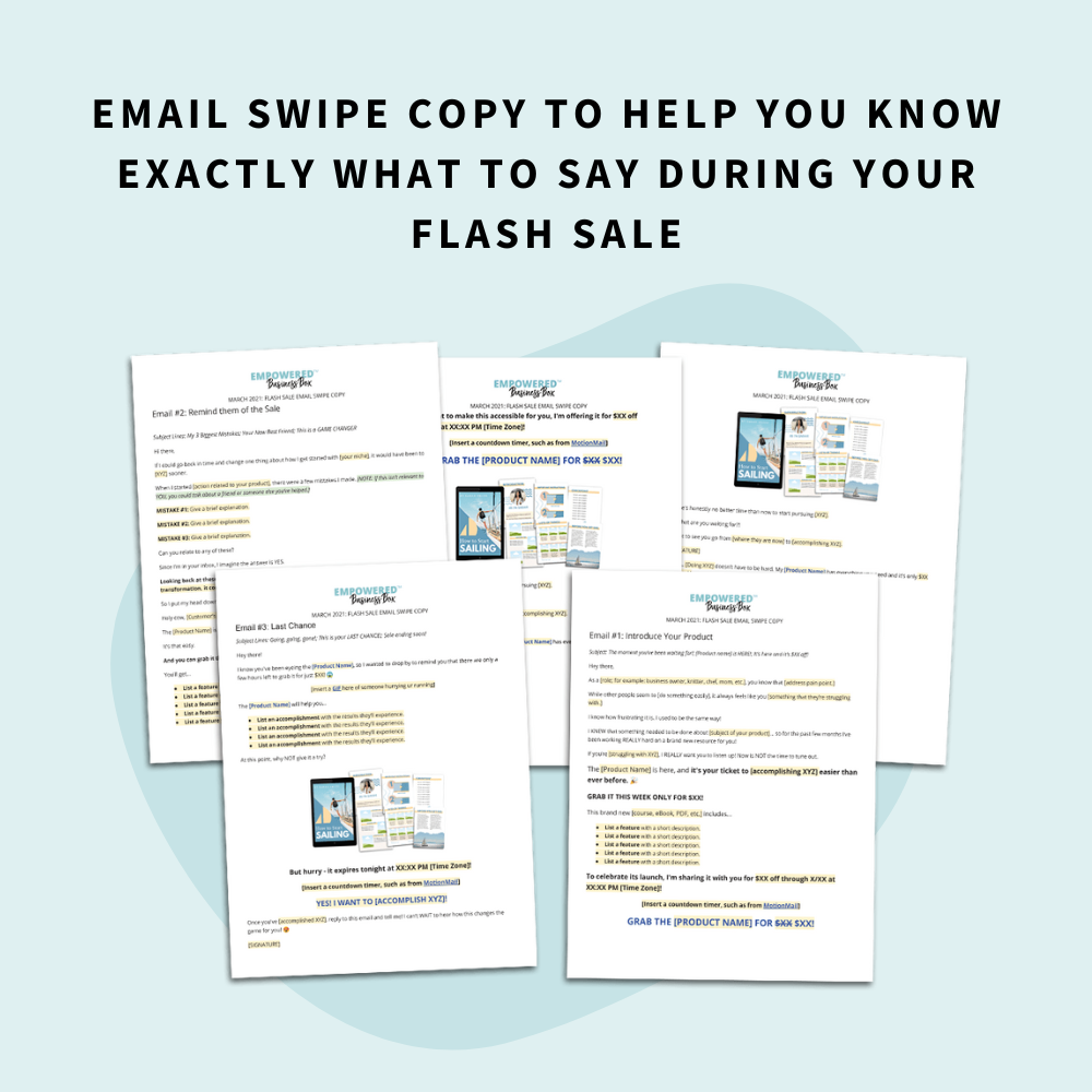 mockup of flash sale email swipe copy