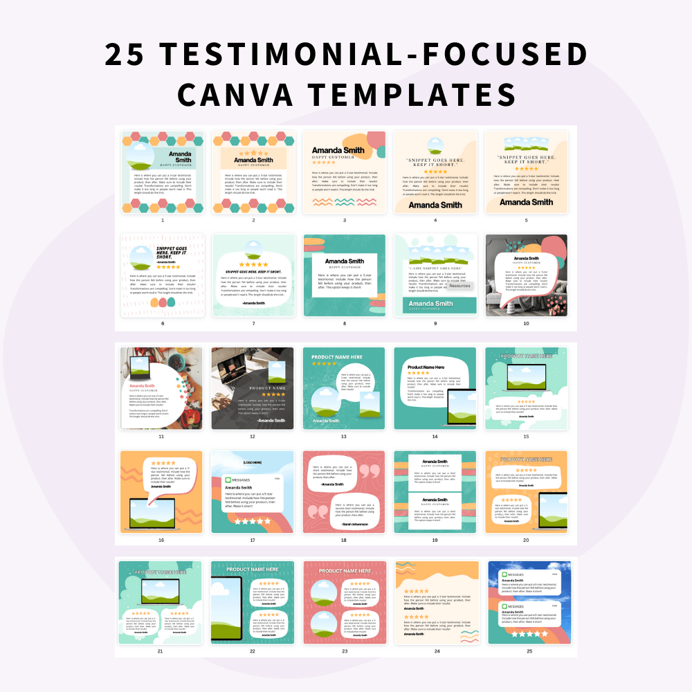 Digital Product Promo Canva Template Pack: Testimonials - 25 Pack