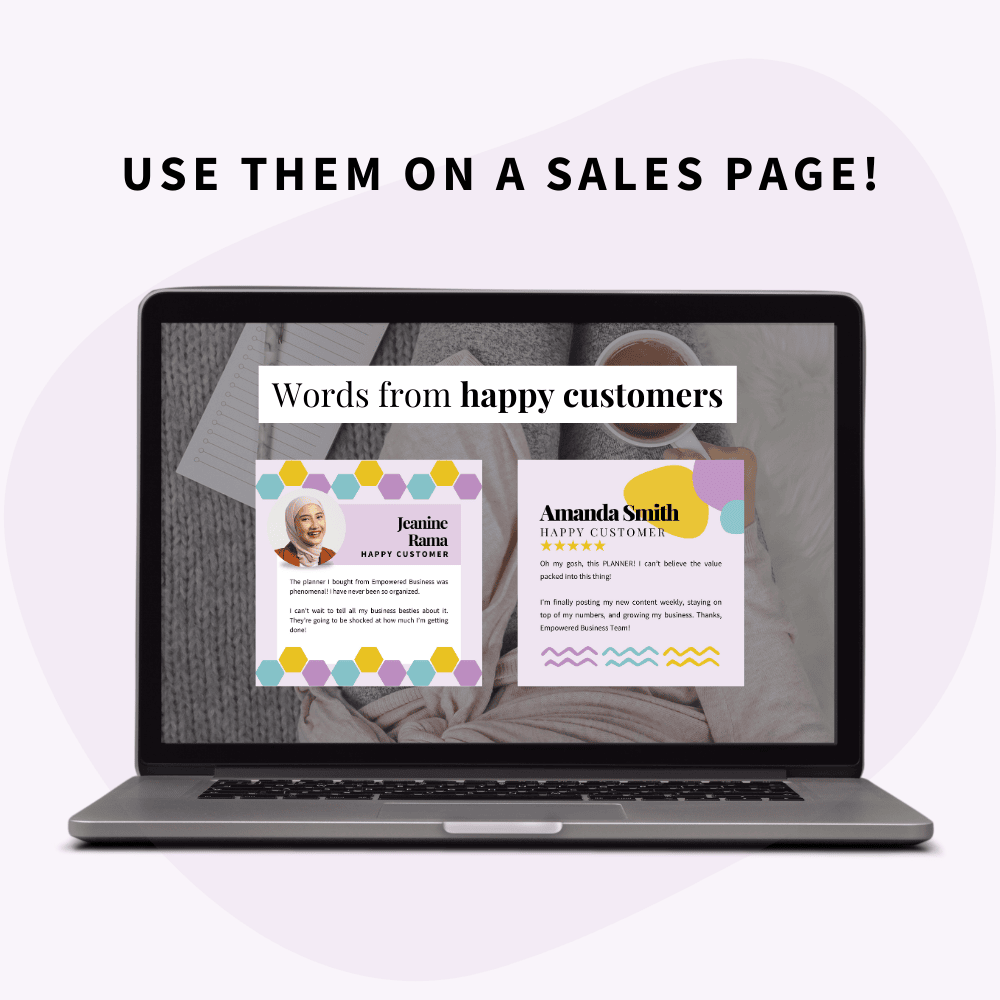 Digital Product Promo Canva Template Pack: Testimonials - Use them on sales pages