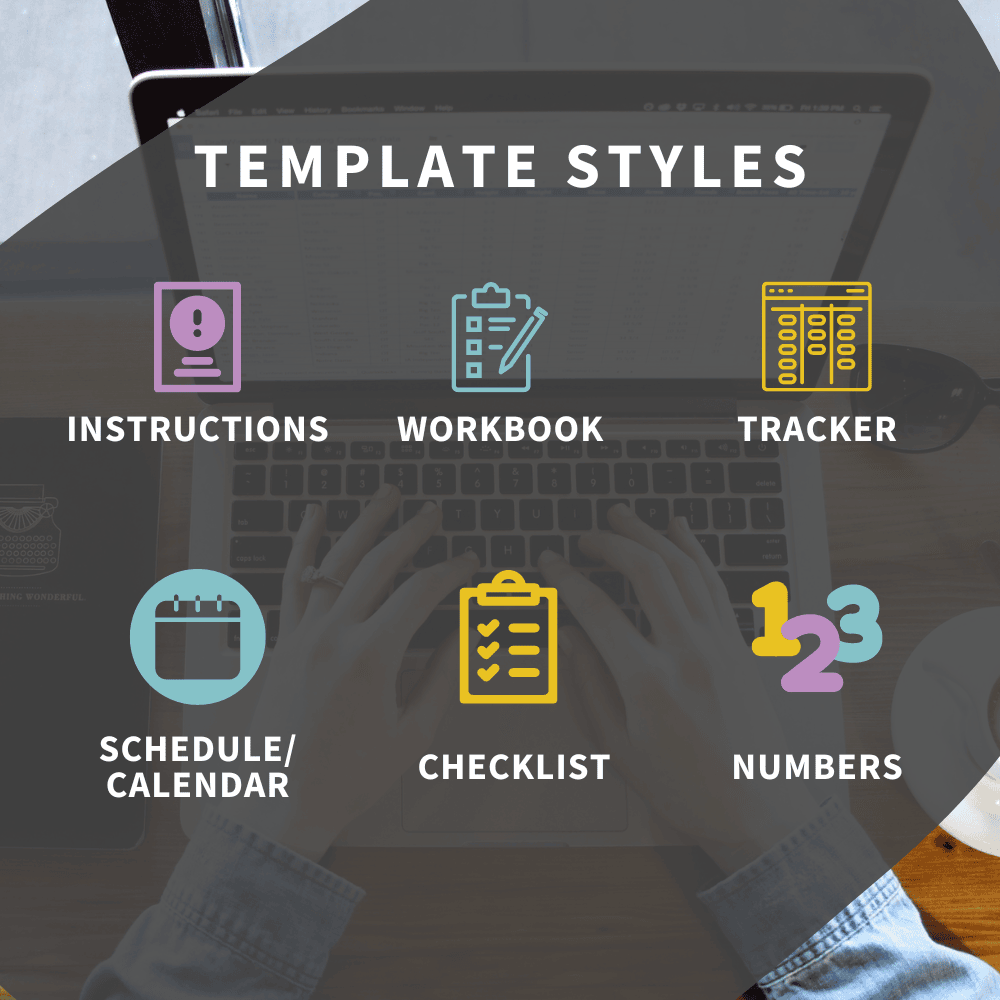 Digital Product Starter Spreadsheet Template - template styles - instructions, workbook, tracker, schedule, calendar, checklist, numbers