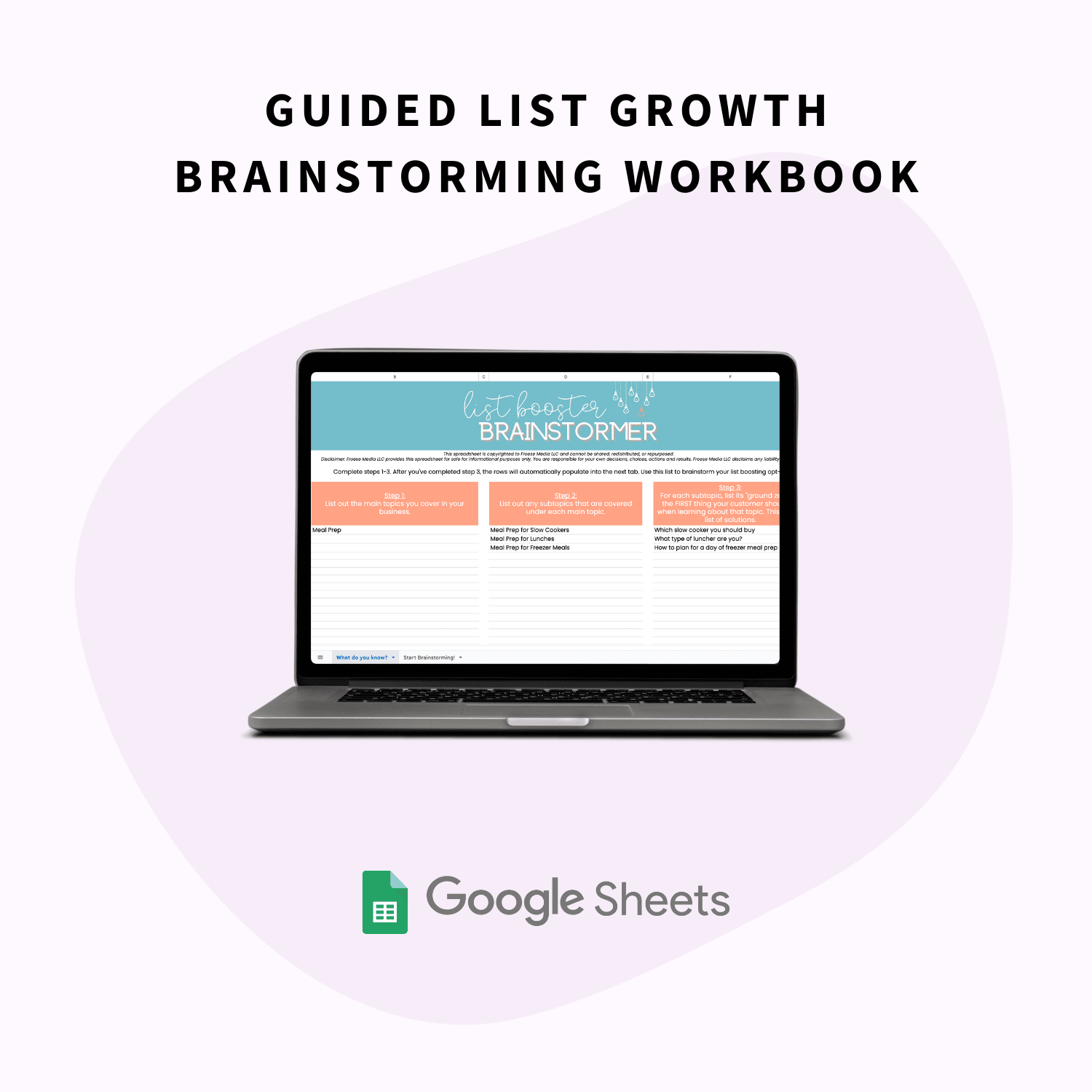 Guided list growth brainstorming workbook in the Email List Booster Toolbox