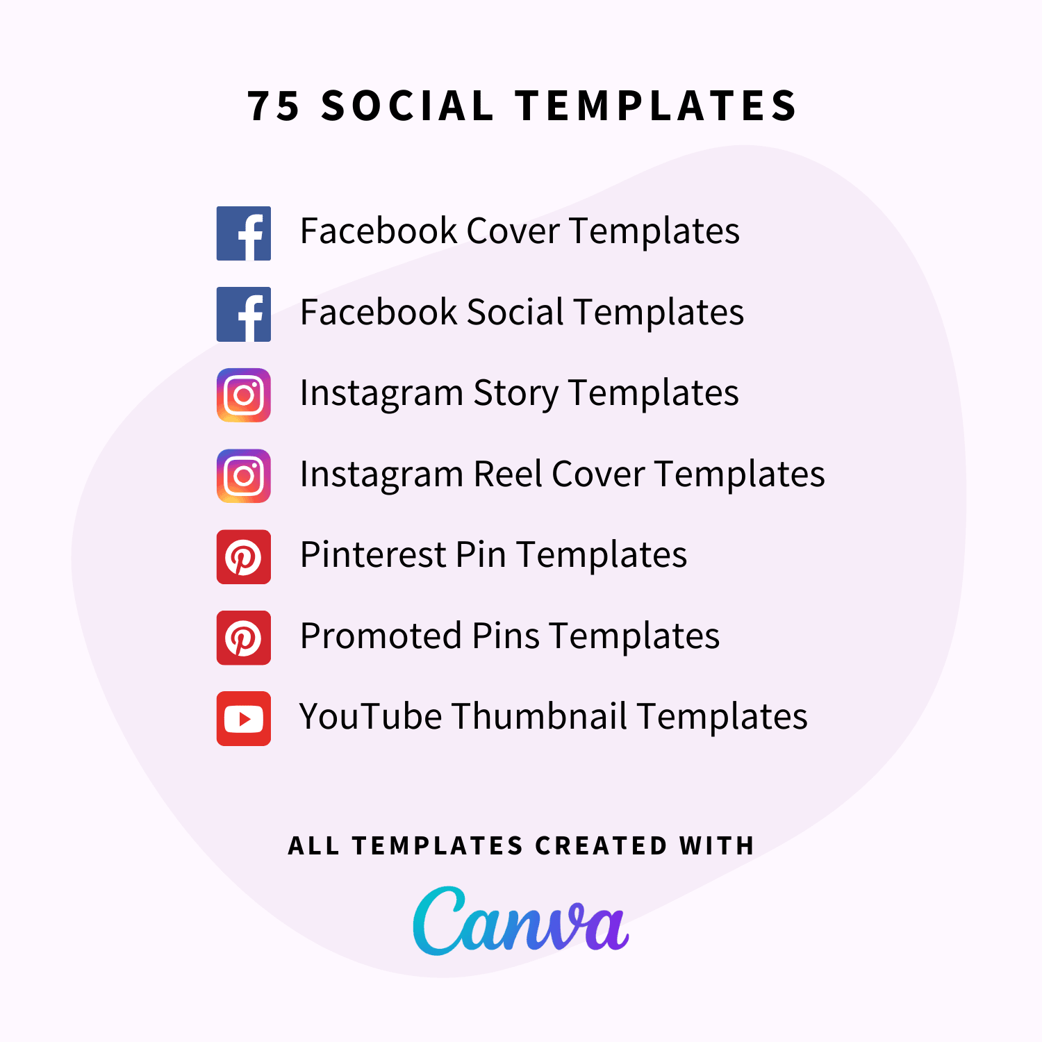 Templates included in the Social Media Super Bundle Toolbox - Facebook, Instagram, Pinterest, YouTube