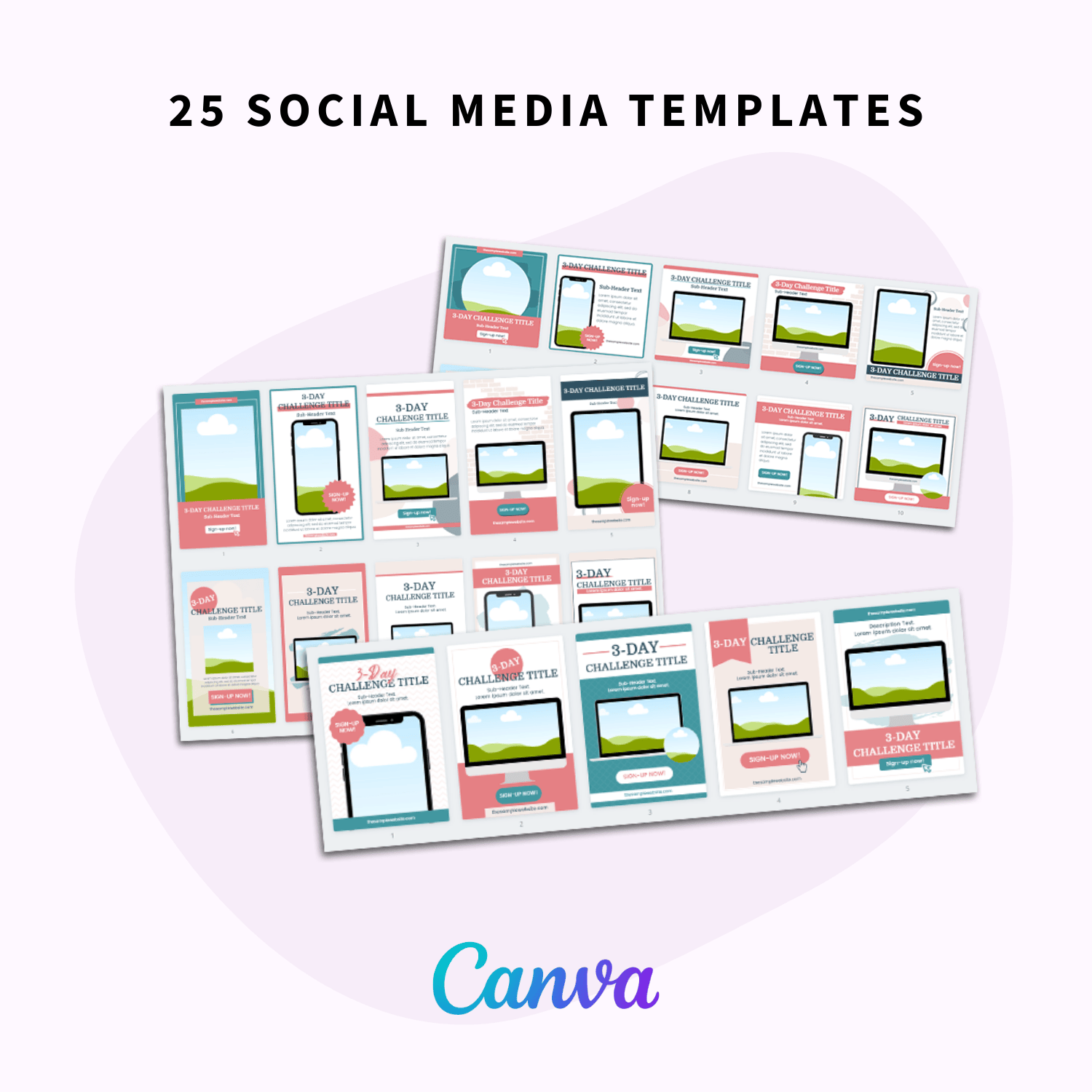 25 social media canva templates included in the Grow your email list with a free challenge toolbox