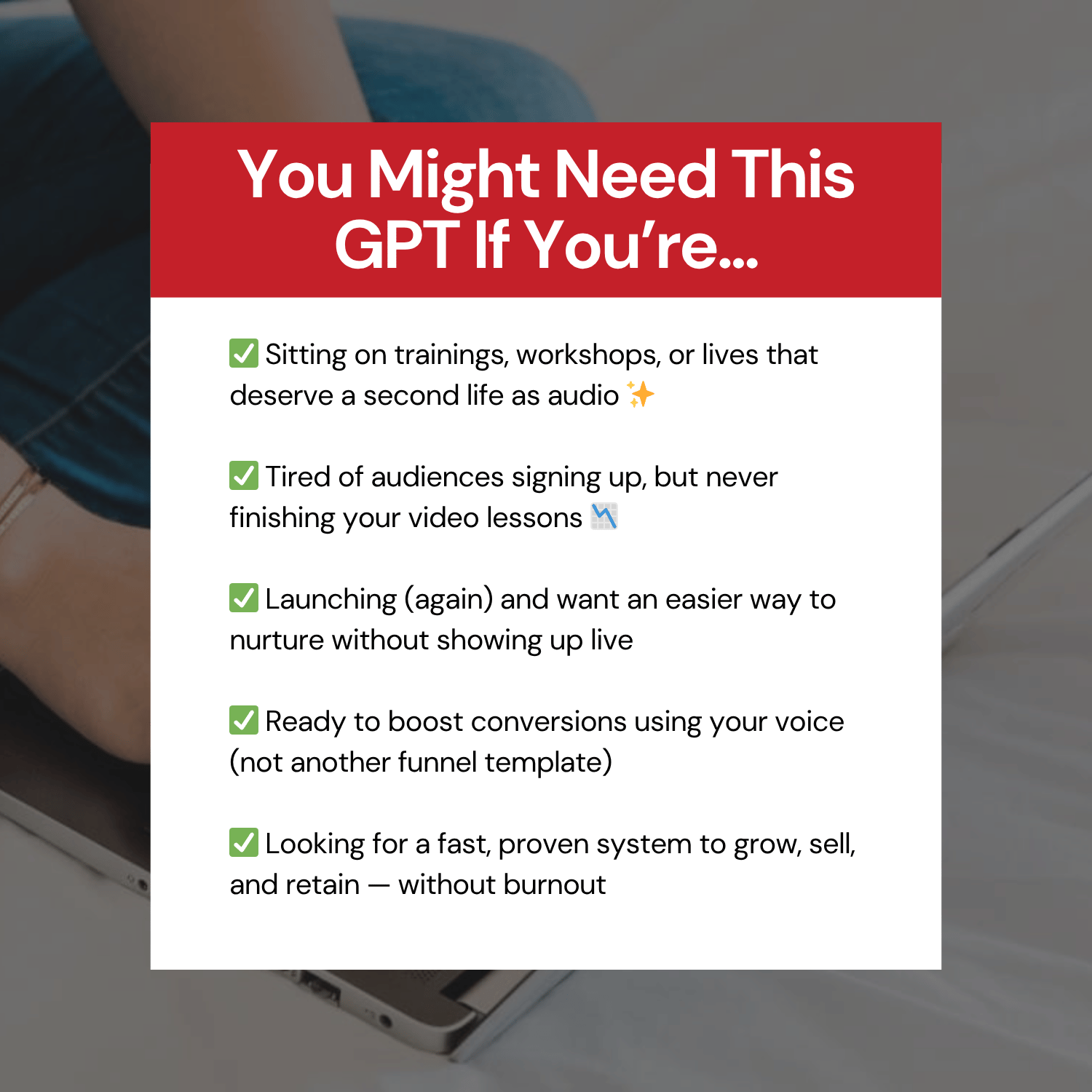 Text overlay with checkboxes and text on a blurred background