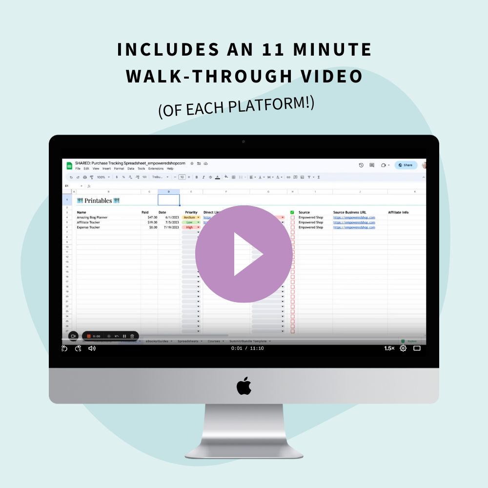11-Minute Video Walkthrough of the Your Digital Purchase Log for Tracking Digital Product Purchases