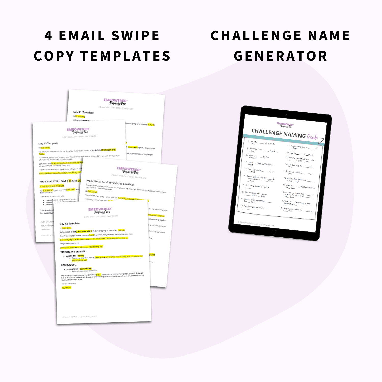 Grow your email list with a free challenge toolbox - 4 email swipe copy templates and a challenge name generator