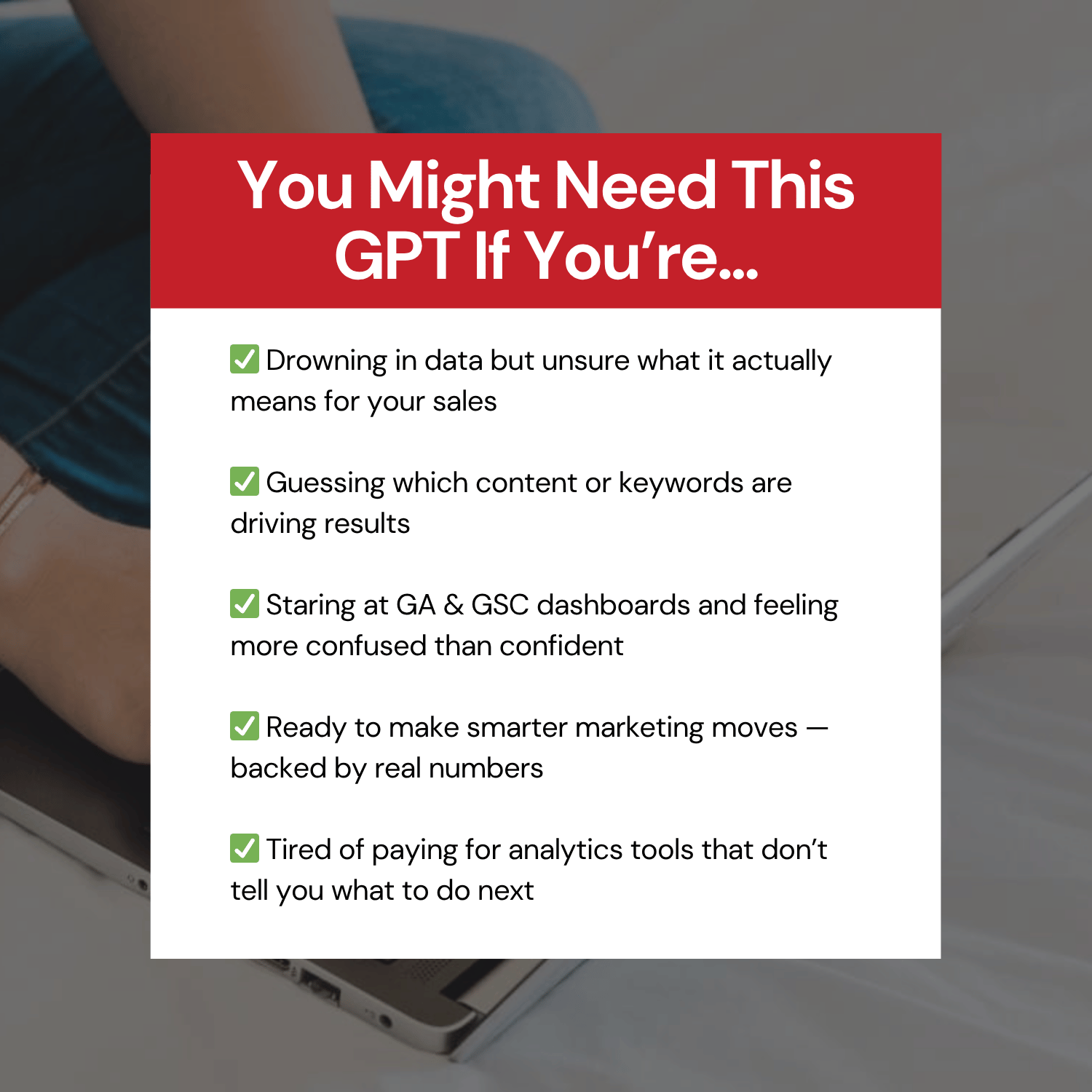 Text overlay on a blurred background with a red banner and white text box.