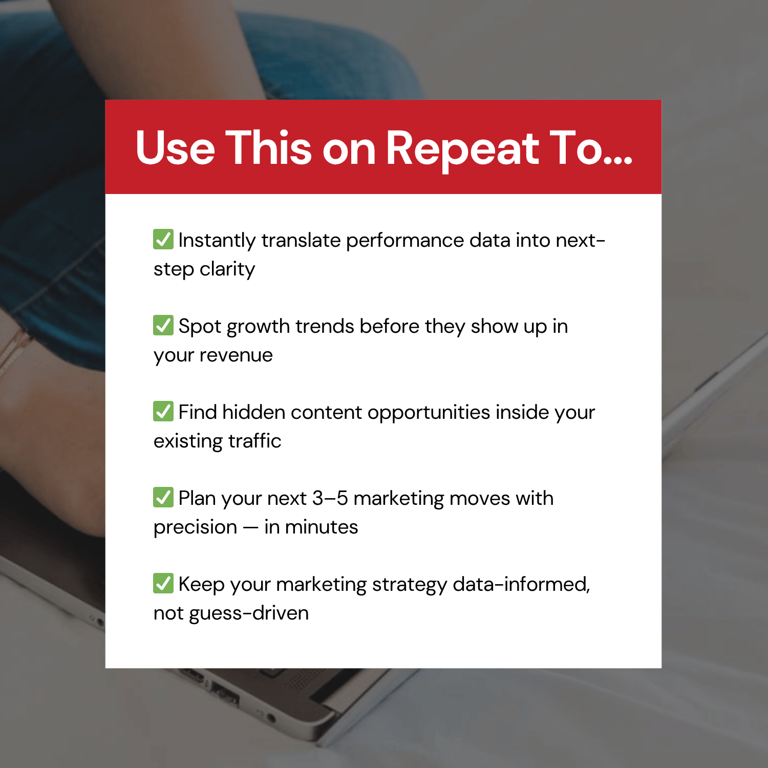 Text overlay with benefits of using performance data on a blurred background