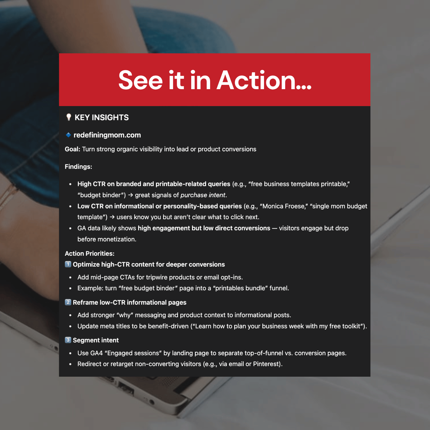 Laptop screen displaying a presentation slide with text and a red banner.