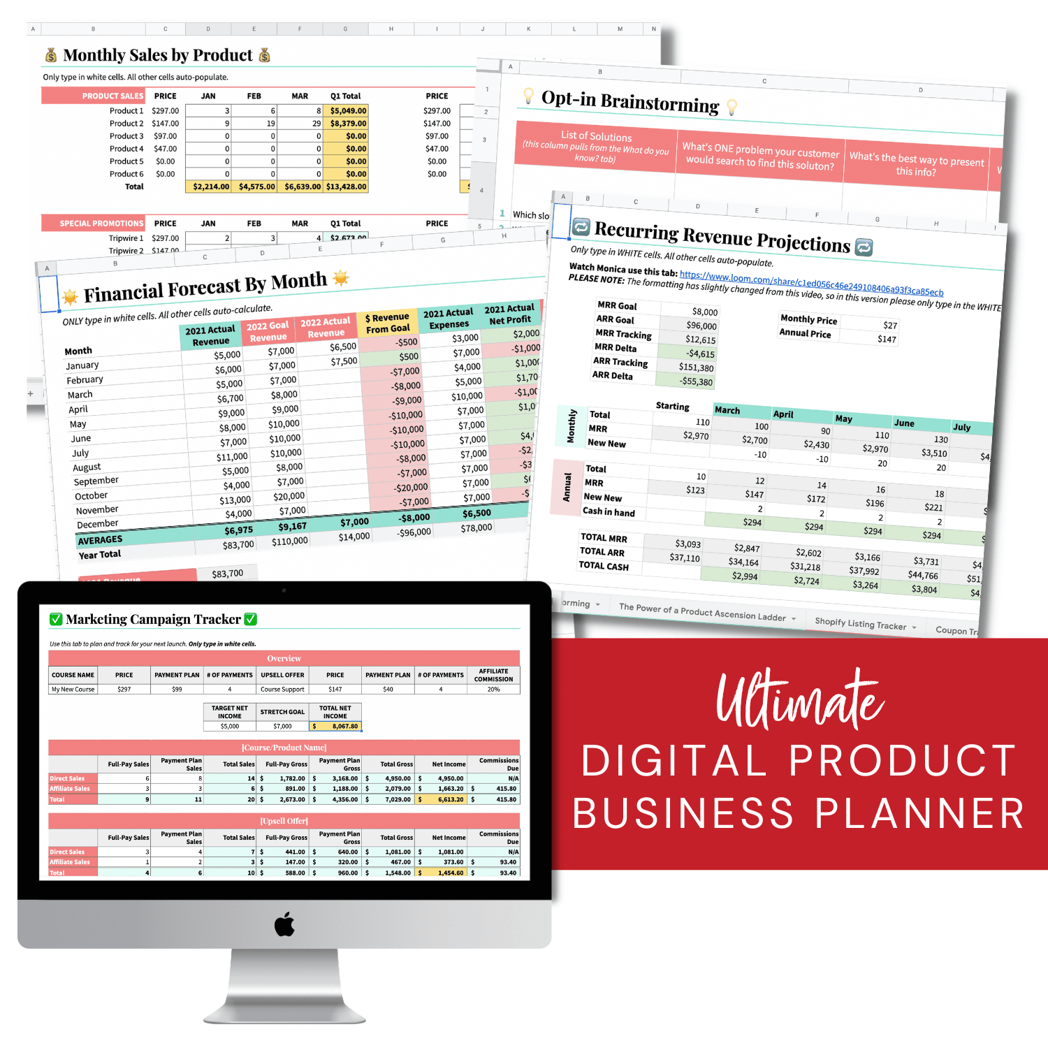 Digital Product Business Planner Spreadsheet mockup