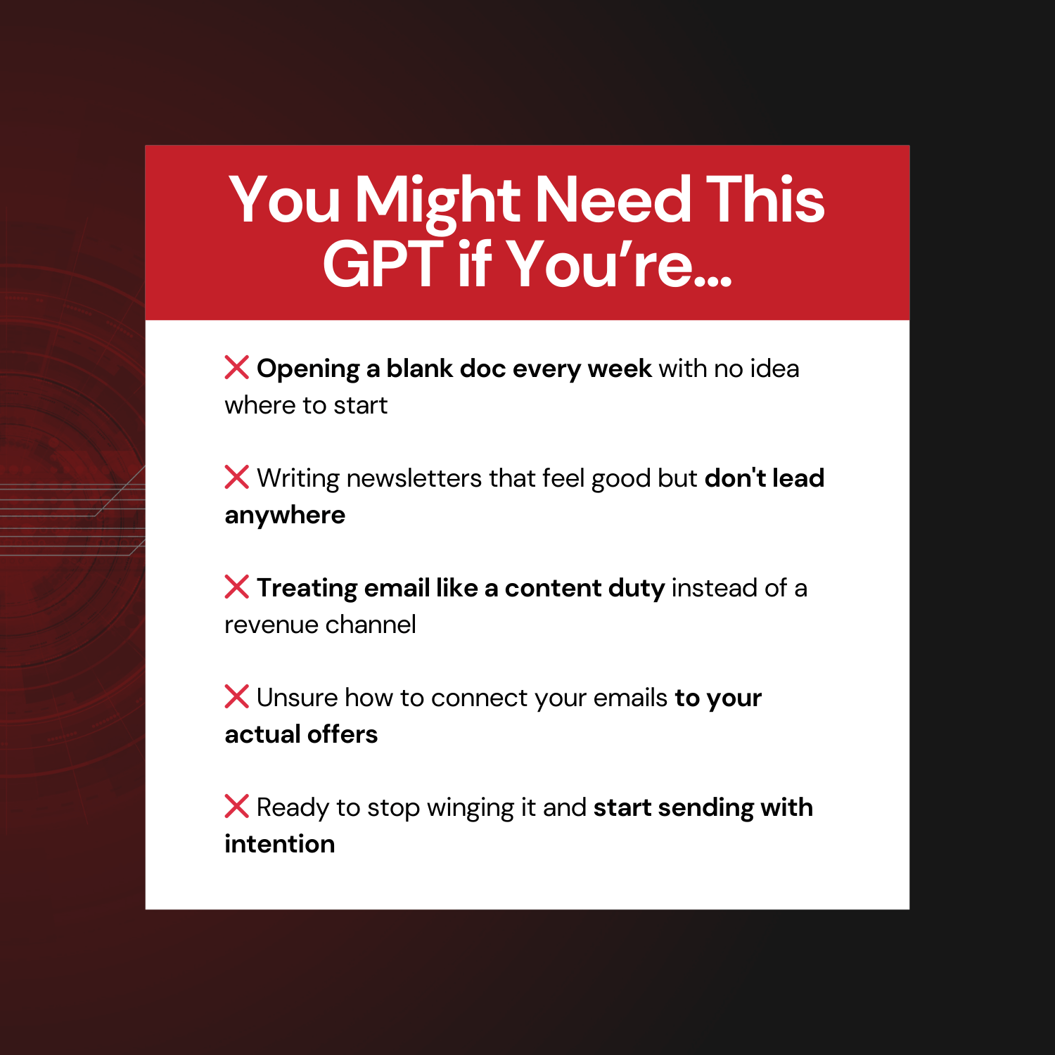 Red and white text box with tips for using a GPT on a dark background