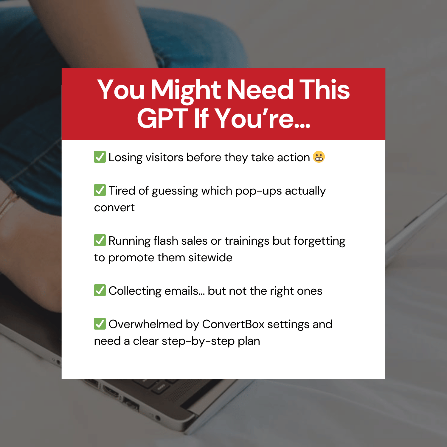 Popup window with text about a GPT tool for website optimization.
