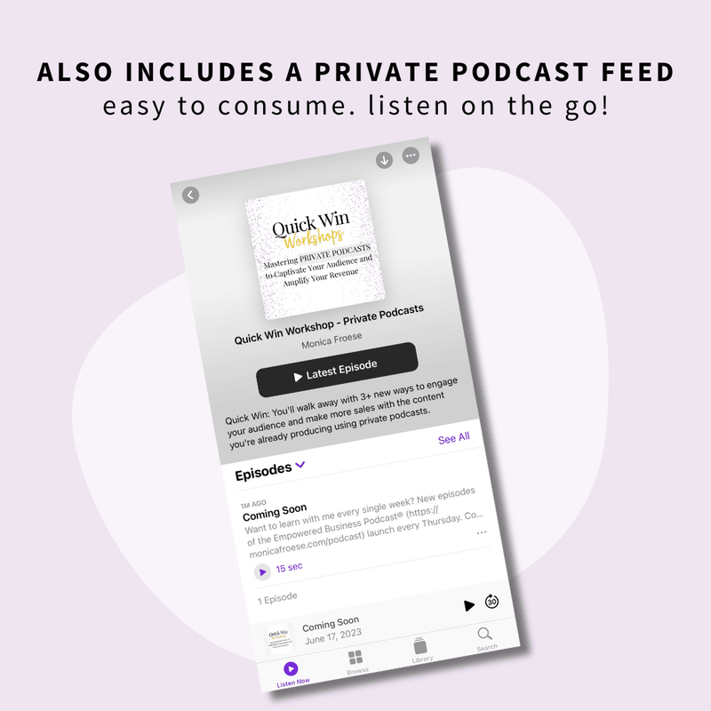 iphone mockup of private podcast feed for quick win workshop on private podcasts