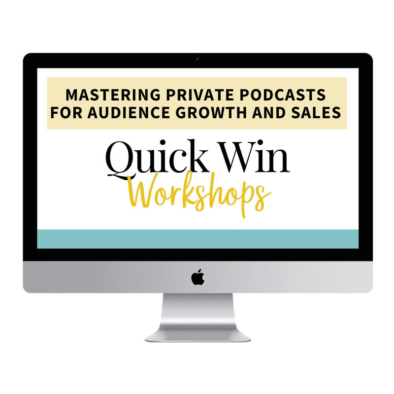 imac mockup for quick win workshop on mastering private podcasts for audience growth and sales 