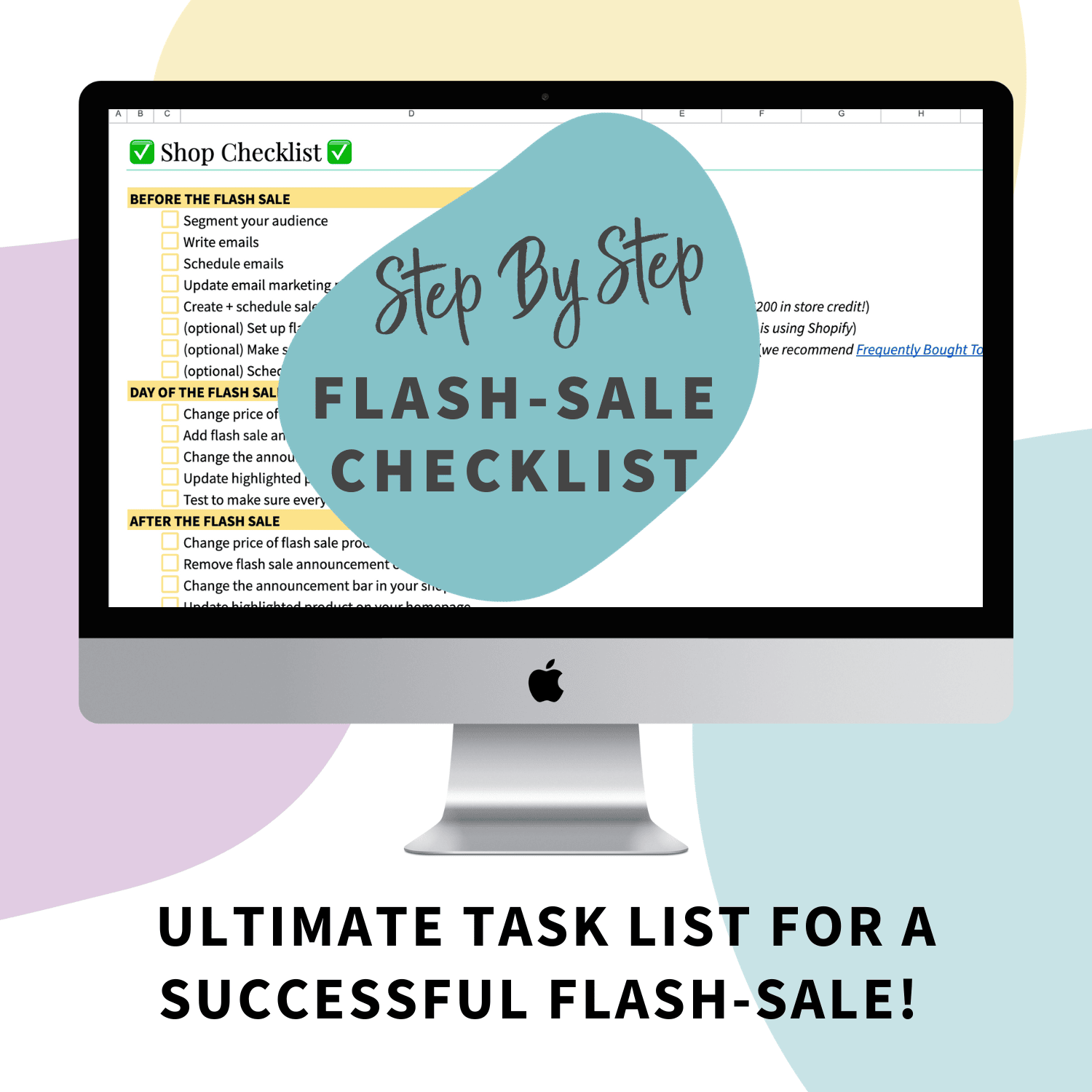 mockup of the step-by-step flash sale checklist for shops in the ultimate digital product e-commerce shop planner 