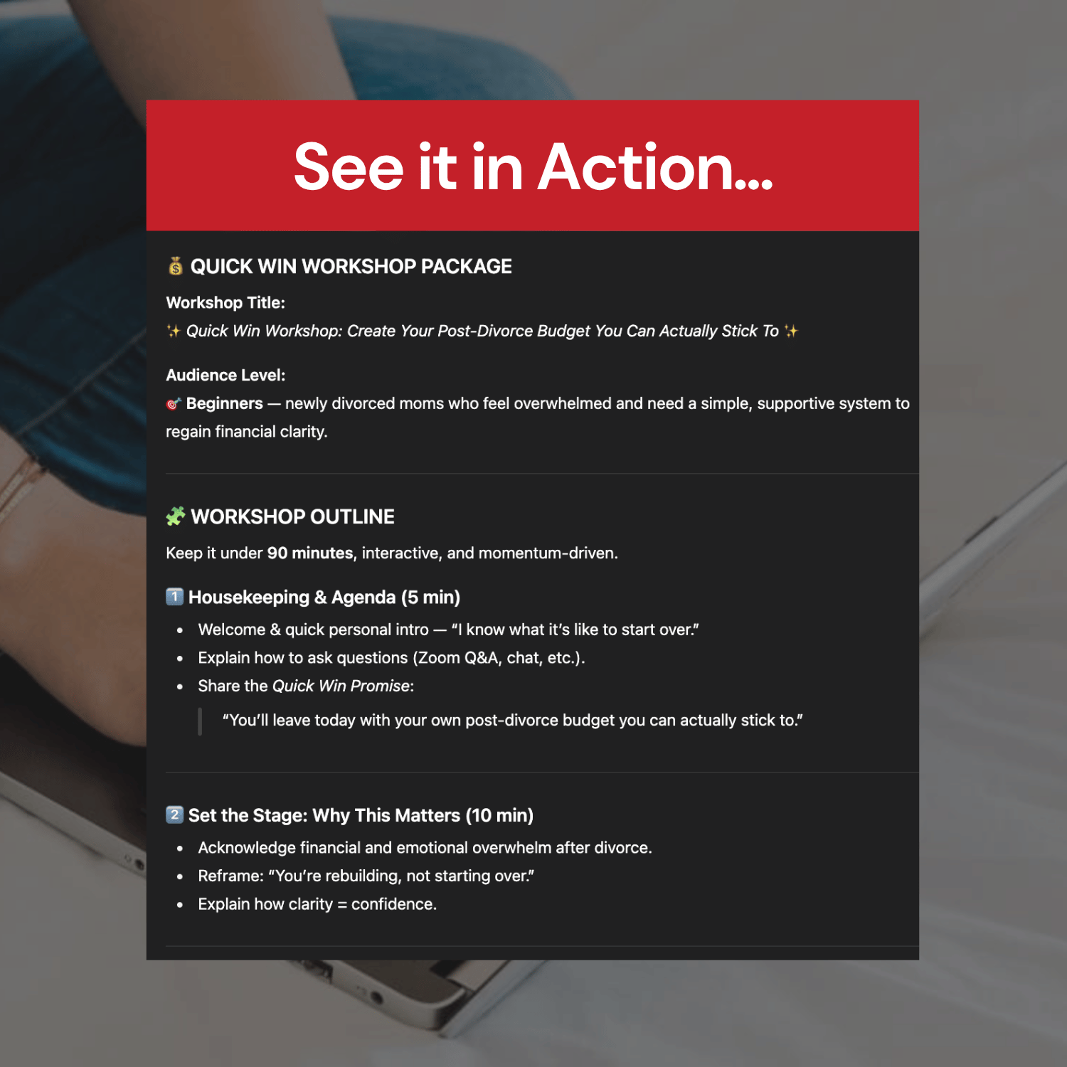 Promotional graphic for a Quick Win Workshop Package with text and a red banner.