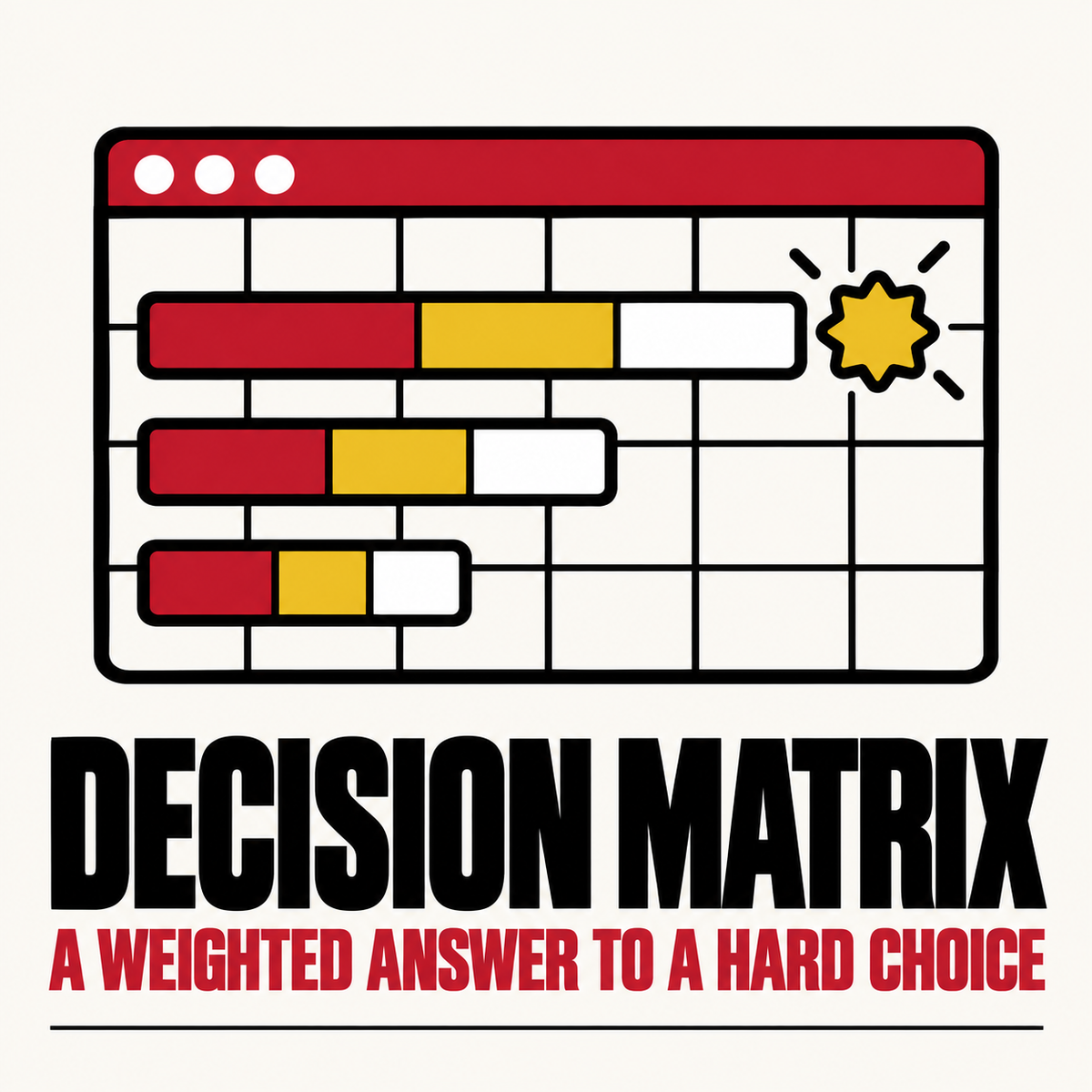 Decision Matrix: options rated, ranked by what matters most, with a verdict