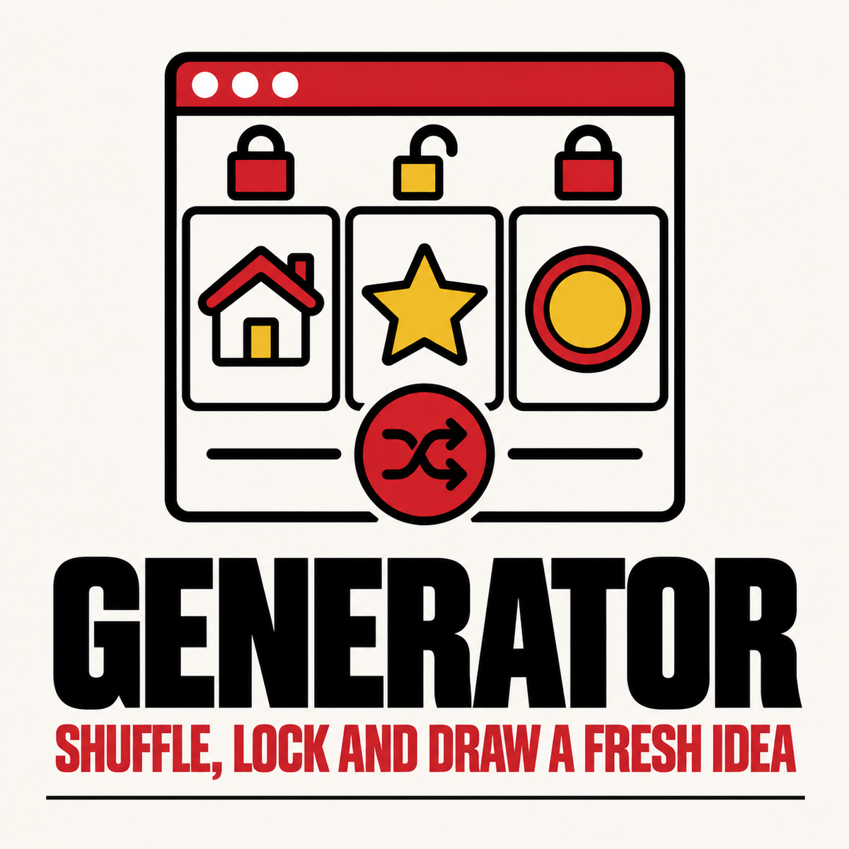 Generator: three reels to shuffle and lock, with saved results that become a plan