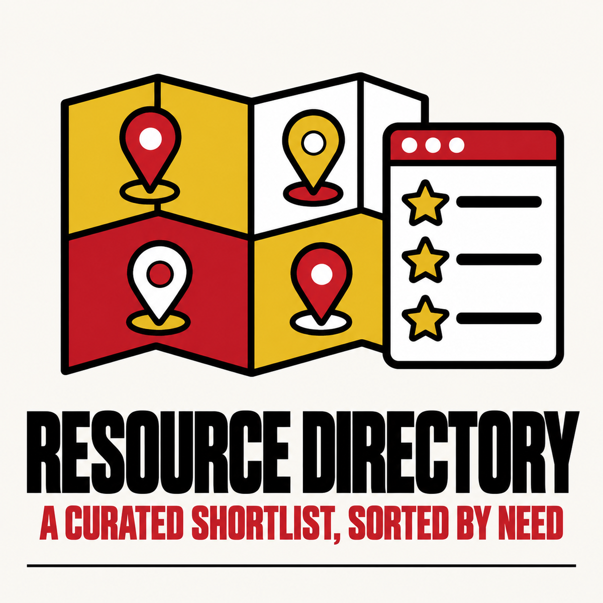 Resource Directory: a curated map of places, filtered and starred into a shortlist