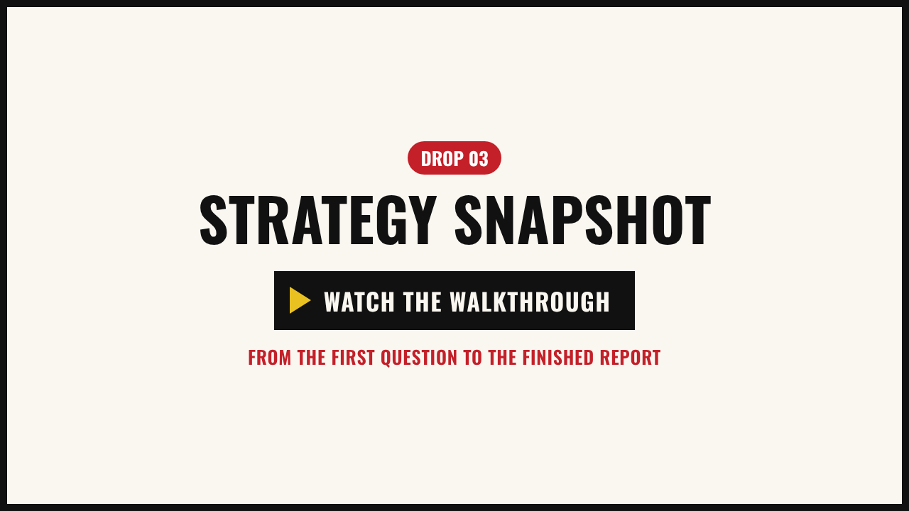 Walkthrough video: the example strategy snapshot, from the first click to the personal report