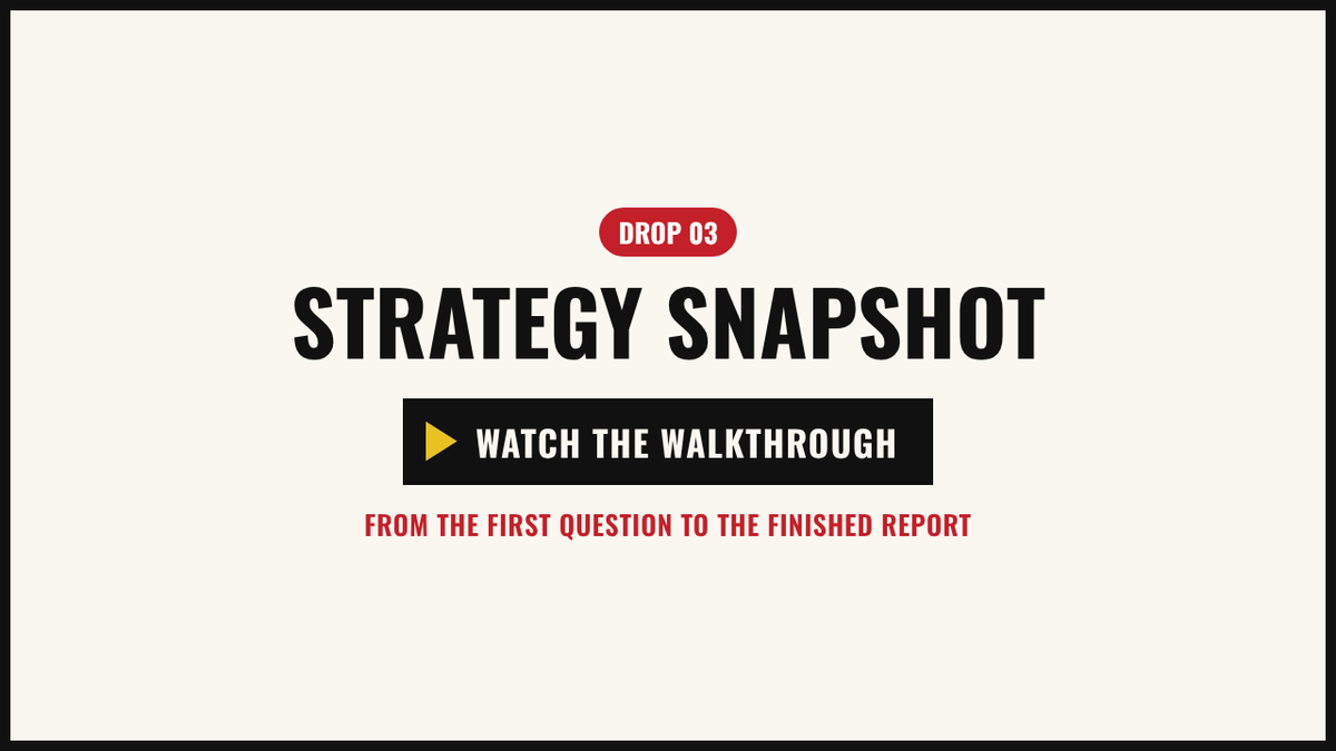 Walkthrough video: the example strategy snapshot, from the first click to the personal report
