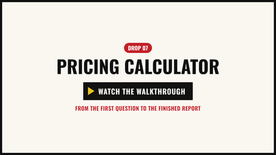 Walkthrough video: the example pricing calculator, from the first click to the personal report