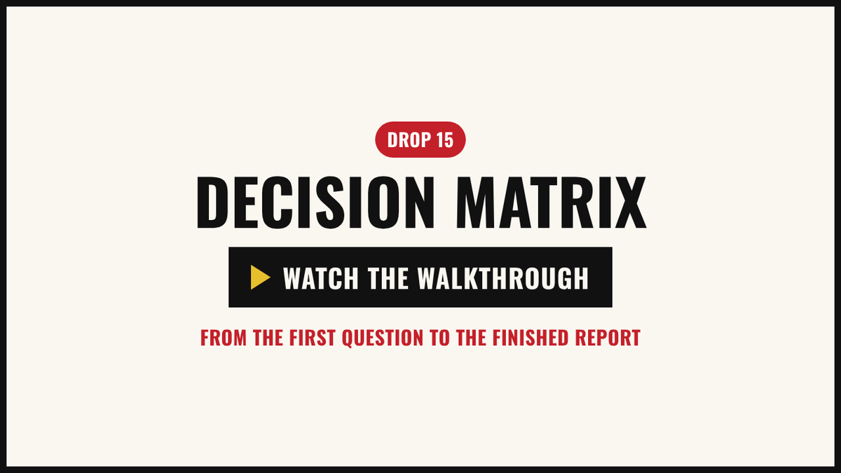 Walkthrough video: the example decision grid, from naming the options to the personal report