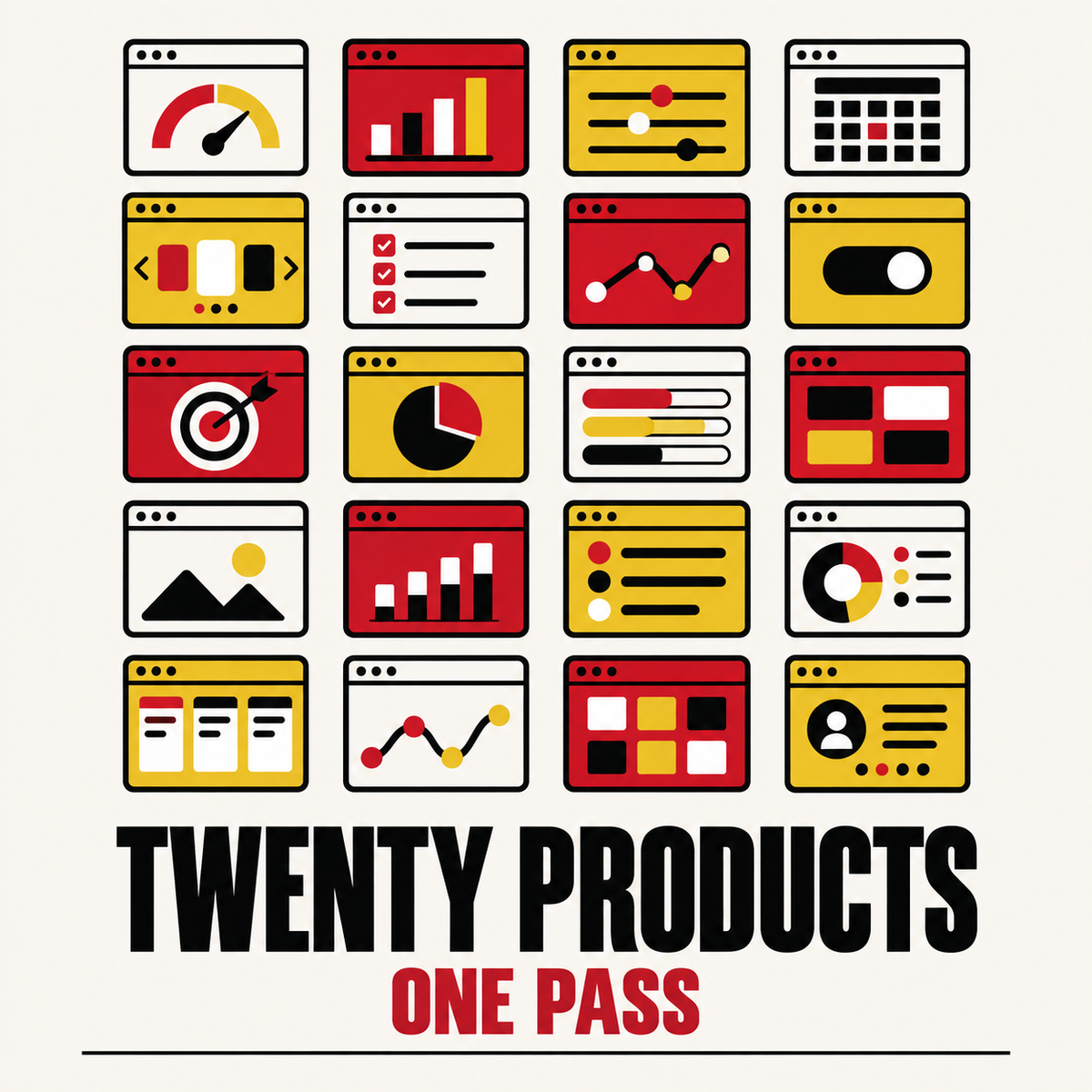 Twenty products, one pass: a grid of twenty interactive product types