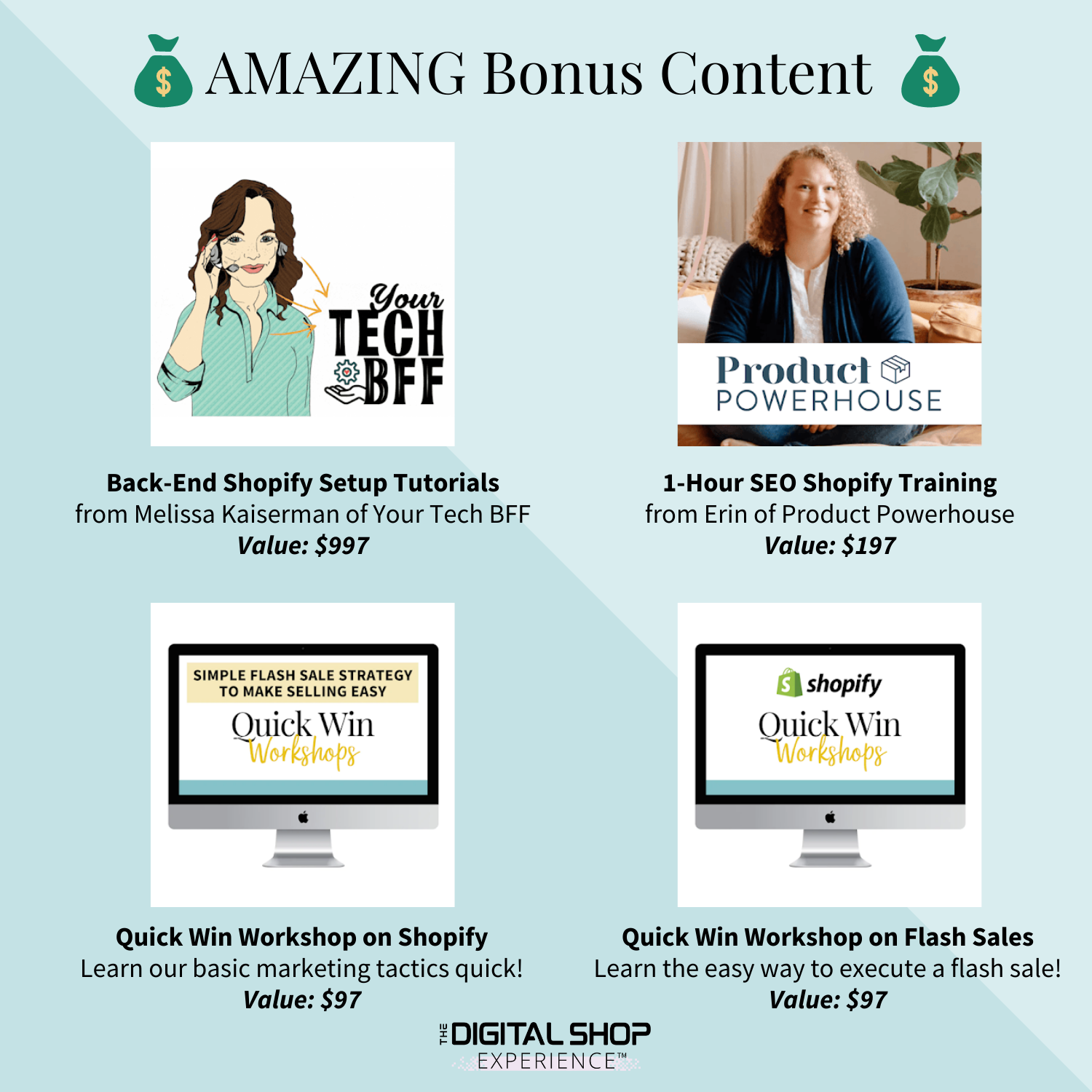Bonus content of the Digital Shop Experience, including set up for a Shopify store and SEO strategy for a Shopify store