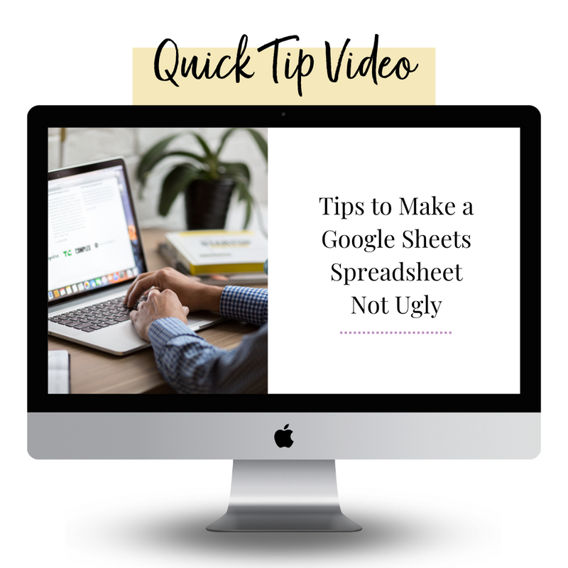 imac mockup with text tips to make a google sheets spreadsheet not ugly